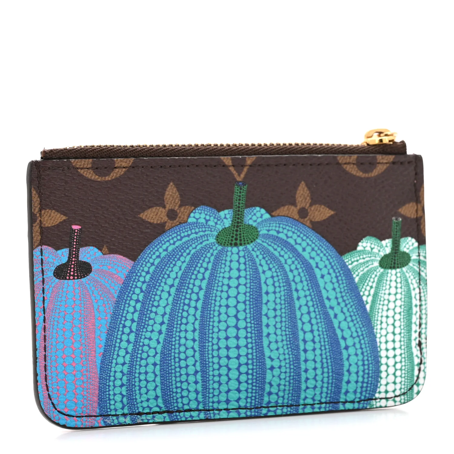 LV X YK Monogram Kusama Pumpkin Zipped Romy Card Holder - Image 3