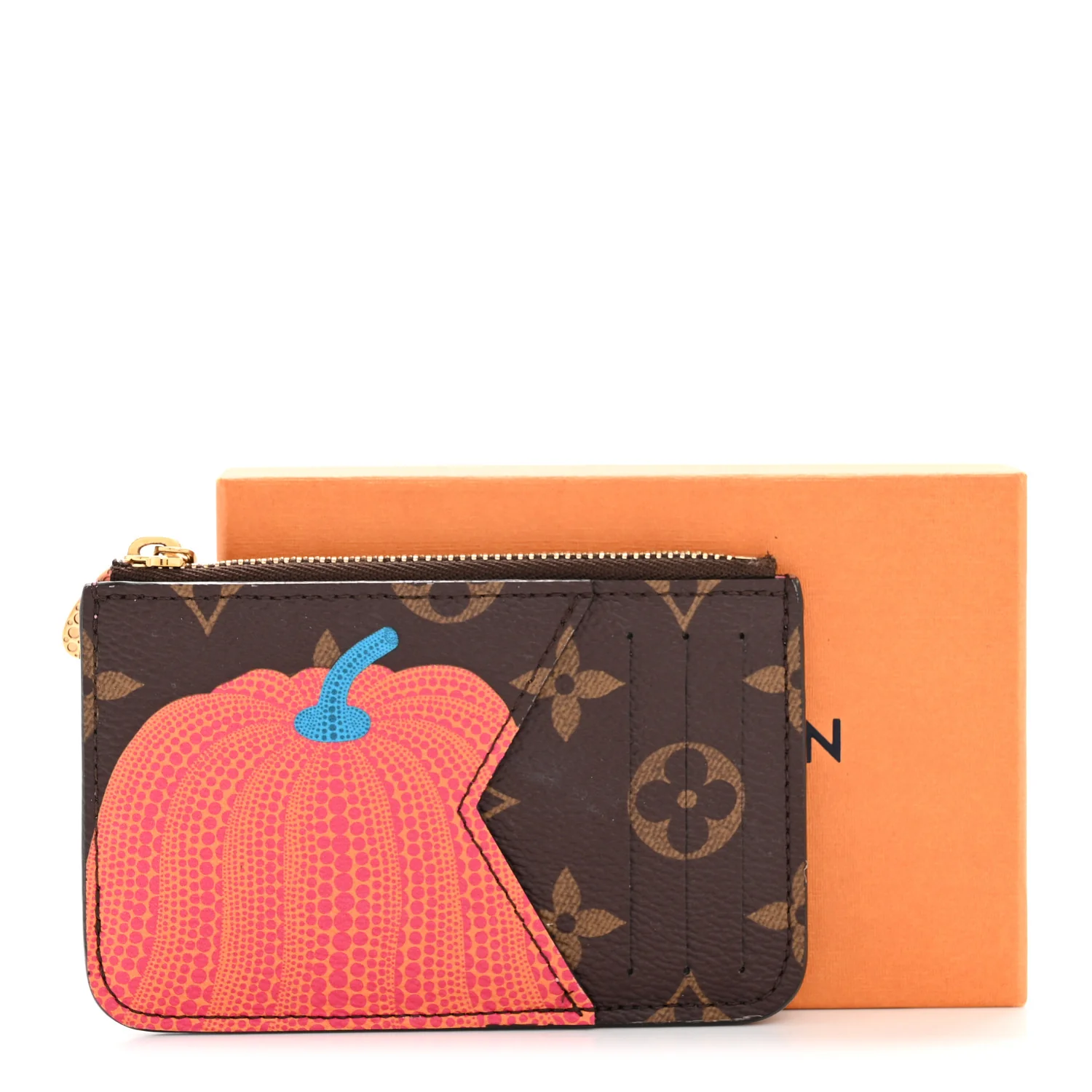 LV X YK Monogram Kusama Pumpkin Zipped Romy Card Holder - Image 8
