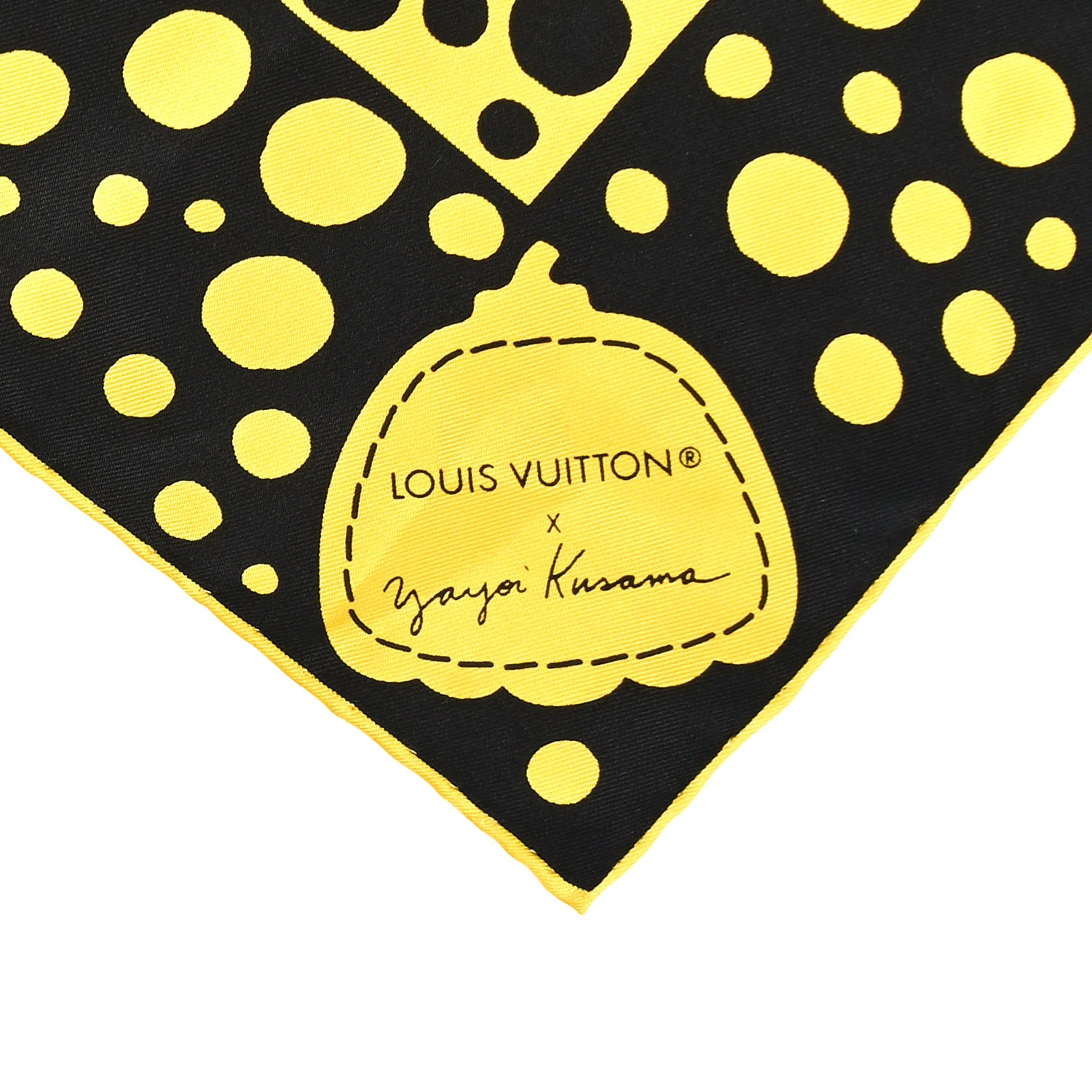 LV x YK Silk Monogram Dots Scarf 45 Yellow Black - Image 2