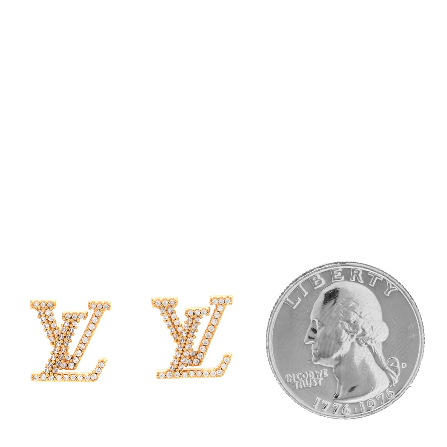 Metal Crystal LV Iconic Earrings Gold - Image 2