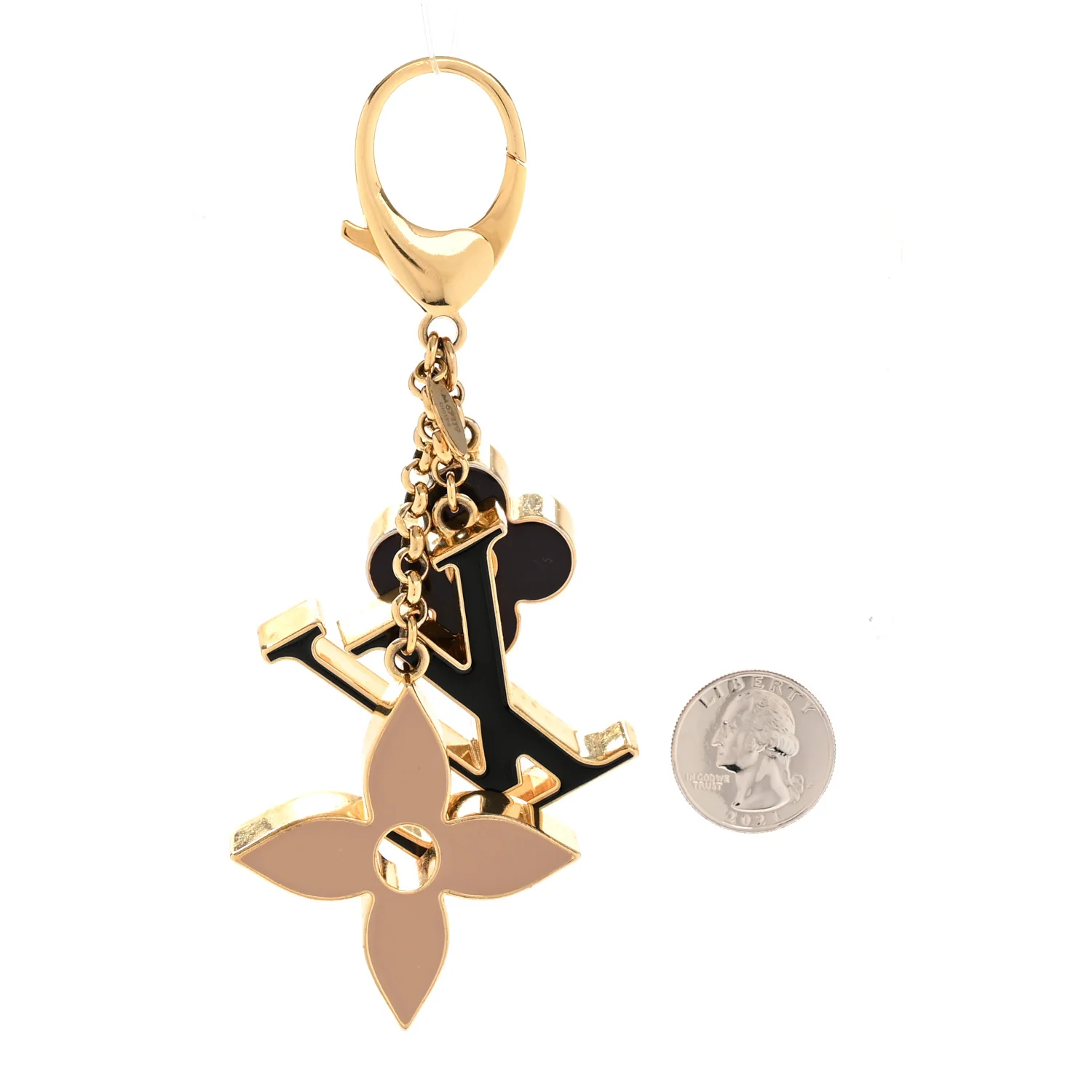 Metal Enamel Fleur De Monogram Bag Charm Dore - Image 3