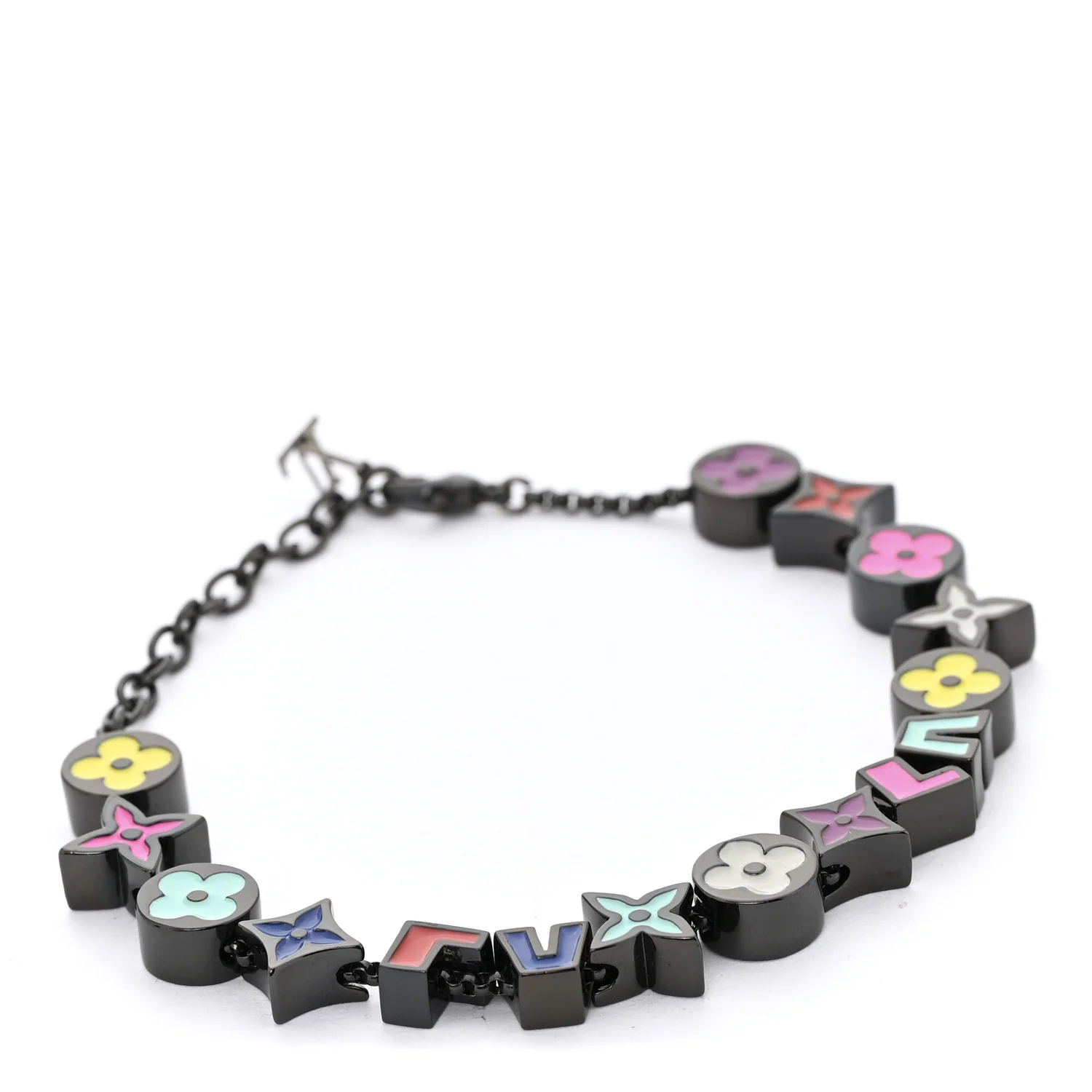 Metal Enamel Monogram Party Bracelet Black Multicolor