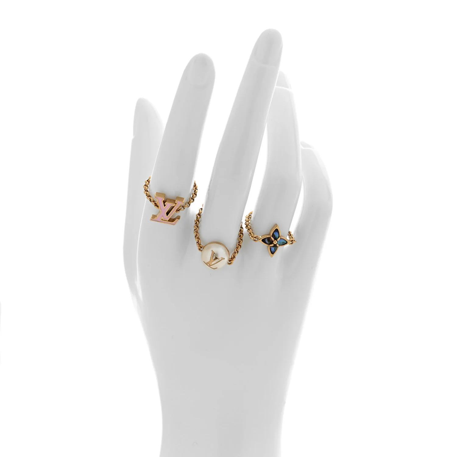 Metal Mother of Pearl Enamel LV Layer Color Ring Set S Gold - Image 2