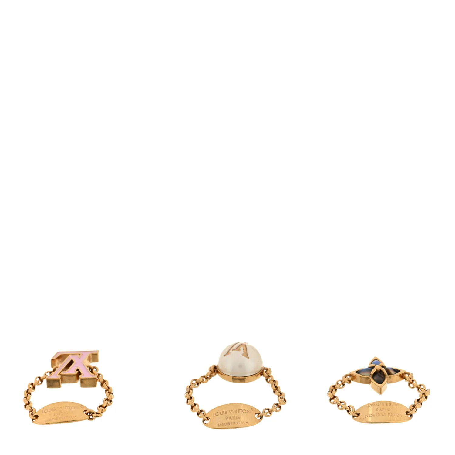 Metal Mother of Pearl Enamel LV Layer Color Ring Set S Gold - Image 3
