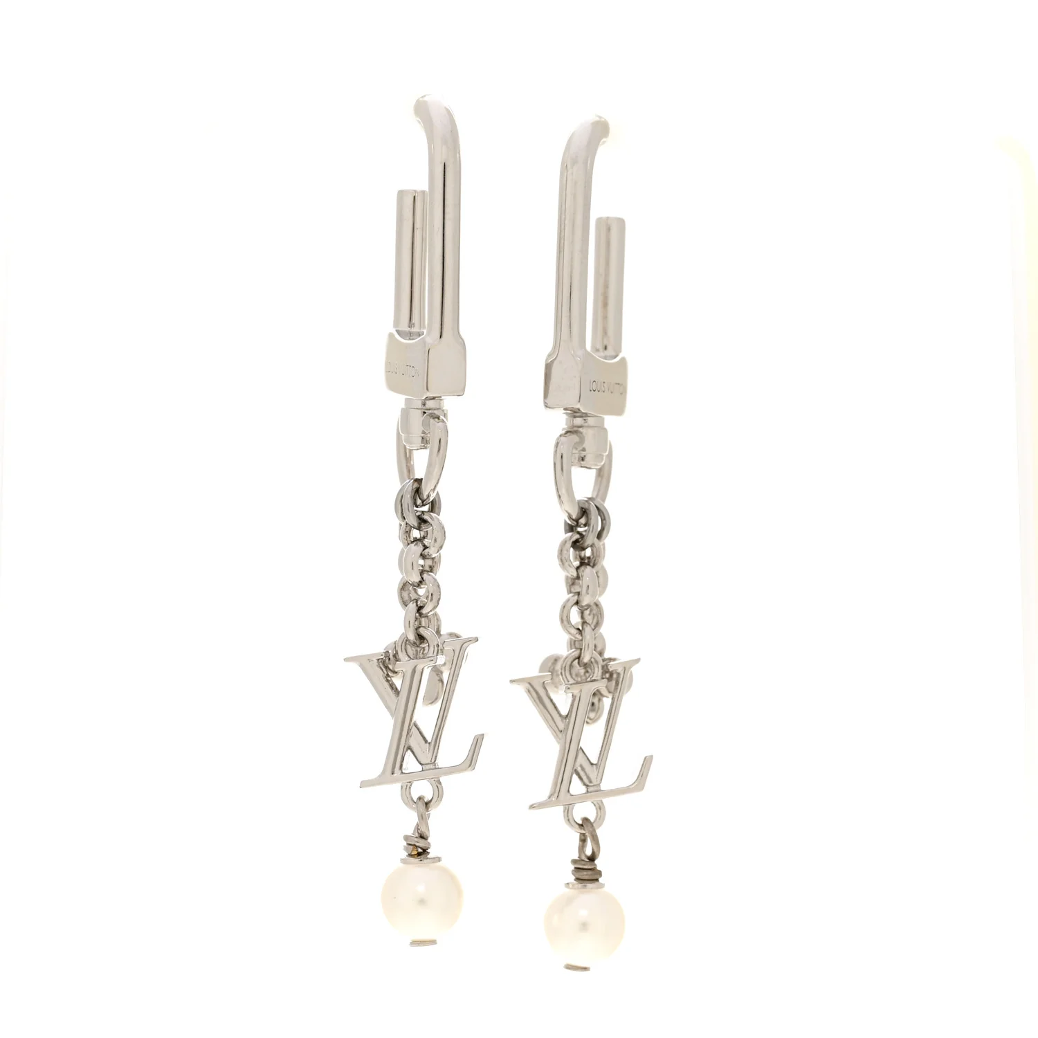 Metal Pearl LV Iconic Hook Earrings Palladium
