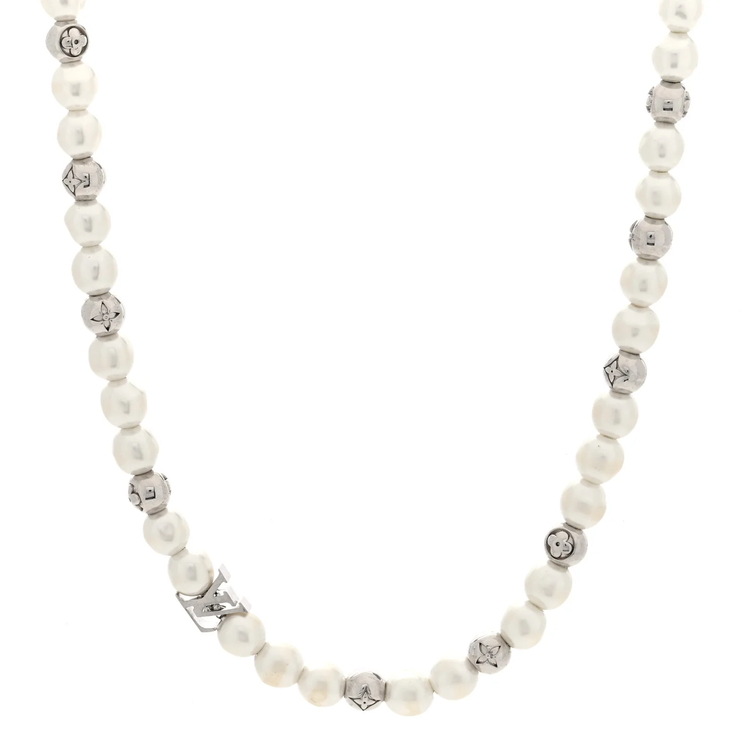 Metal Pearl Necklace Silver