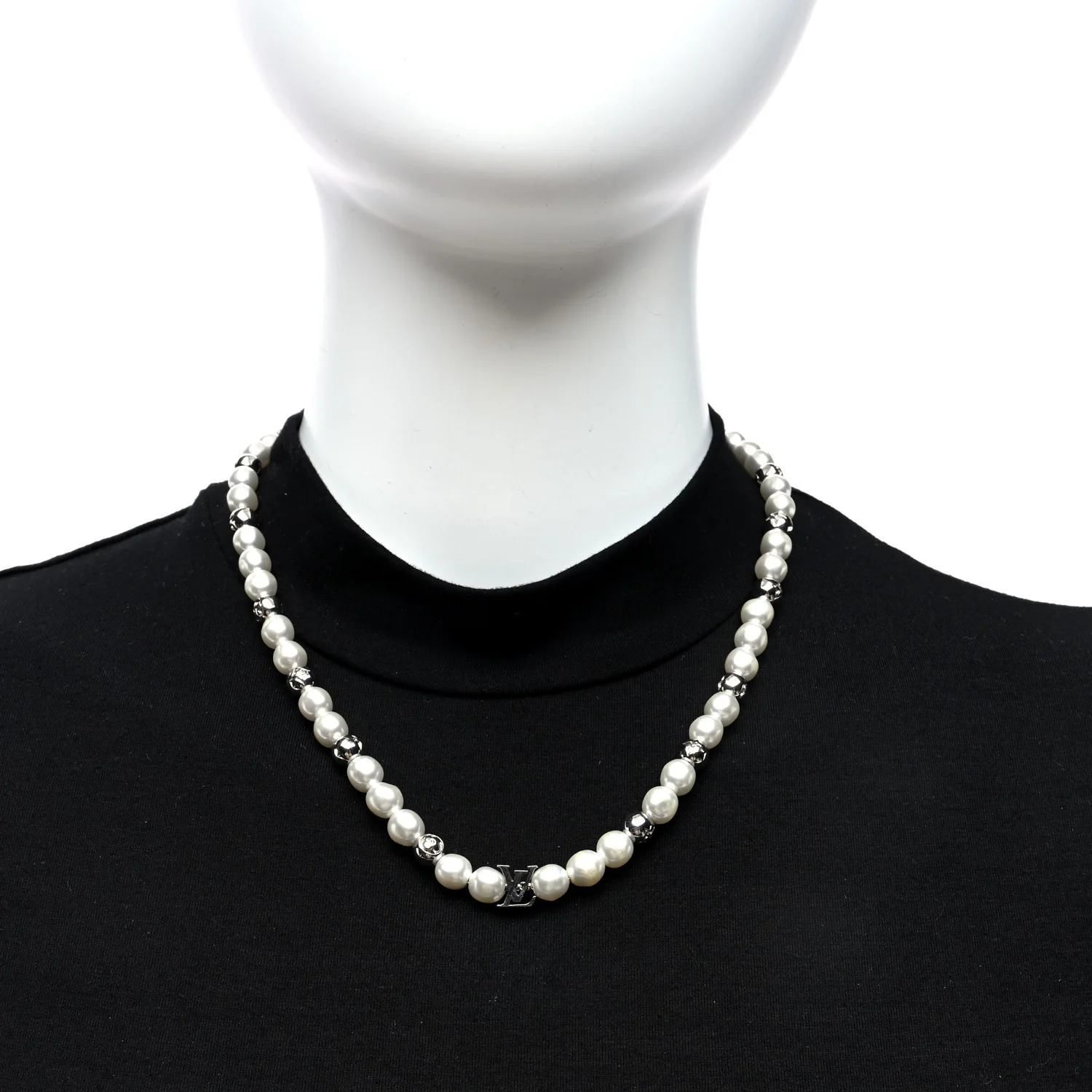 Metal Pearl Necklace Silver - Image 2