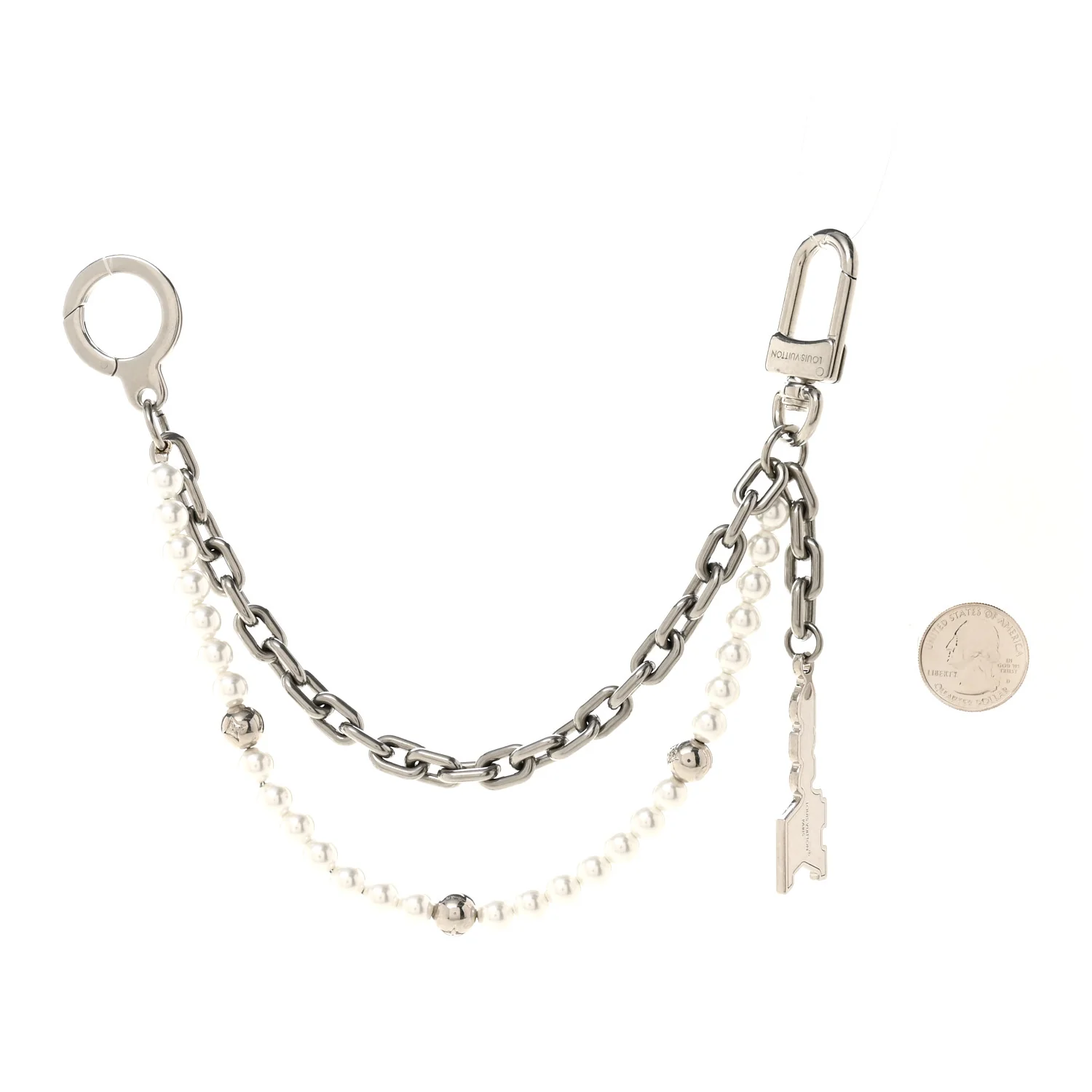 Metal Pearls Mini Chain Belt Bag Charm Silver - Image 2