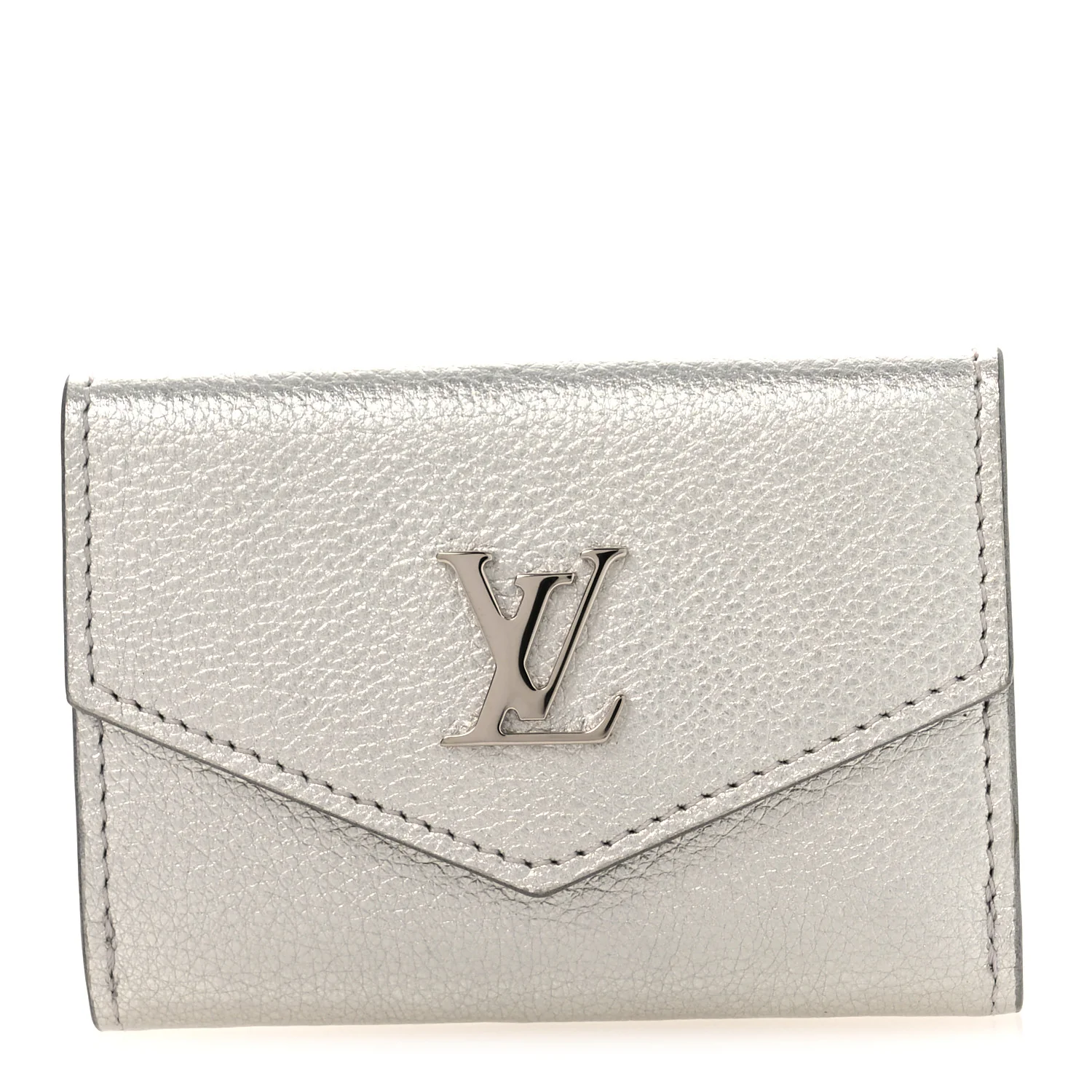 Metallic Calfskin Lockmini Wallet Silver