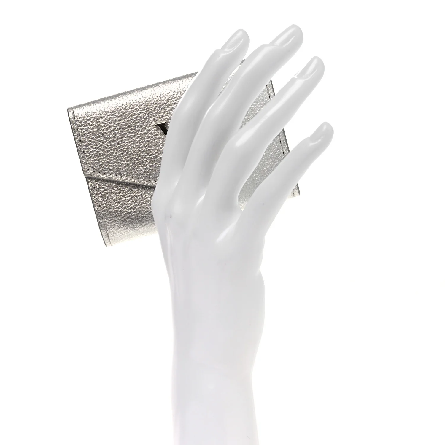 Metallic Calfskin Lockmini Wallet Silver - Image 2