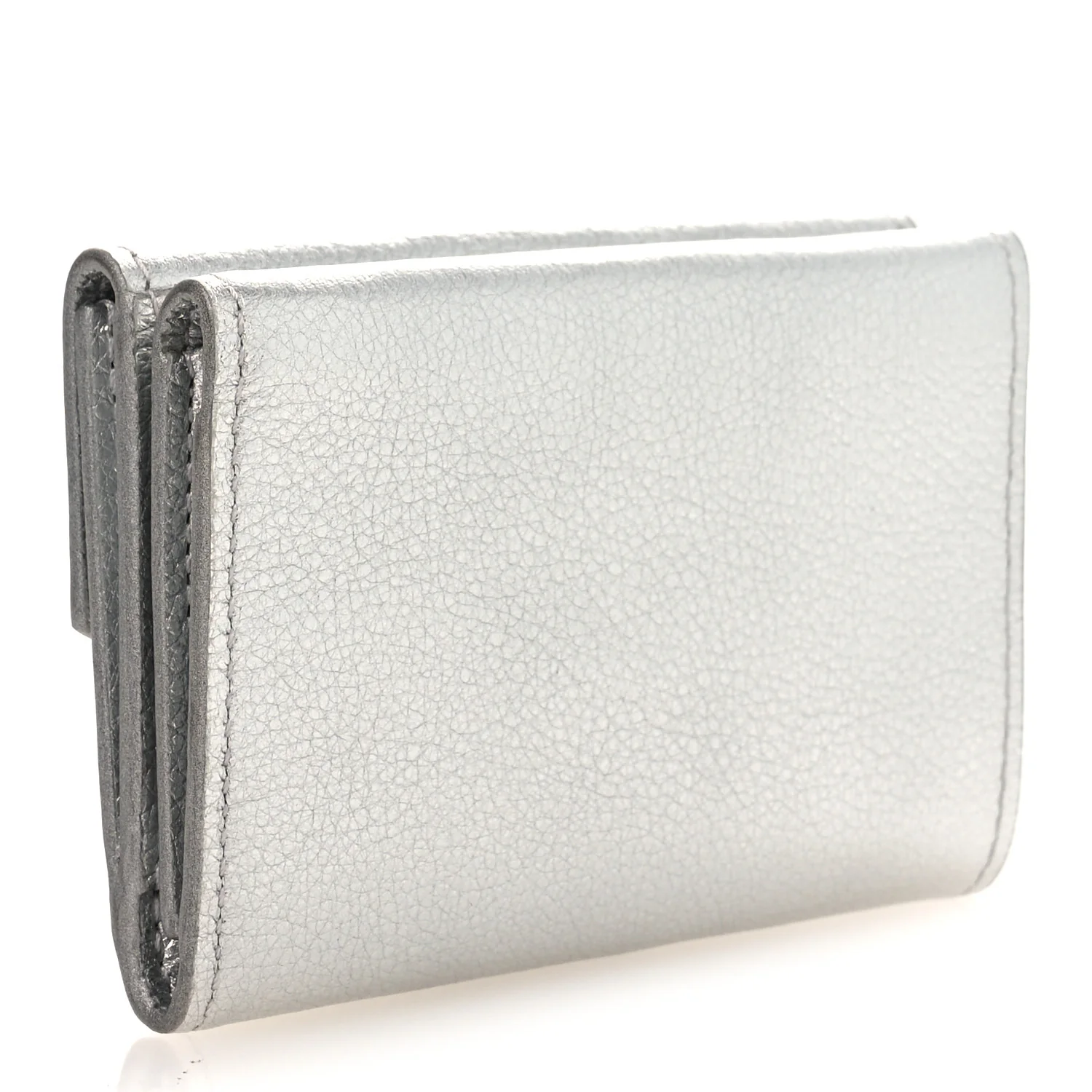 Metallic Calfskin Lockmini Wallet Silver - Image 3