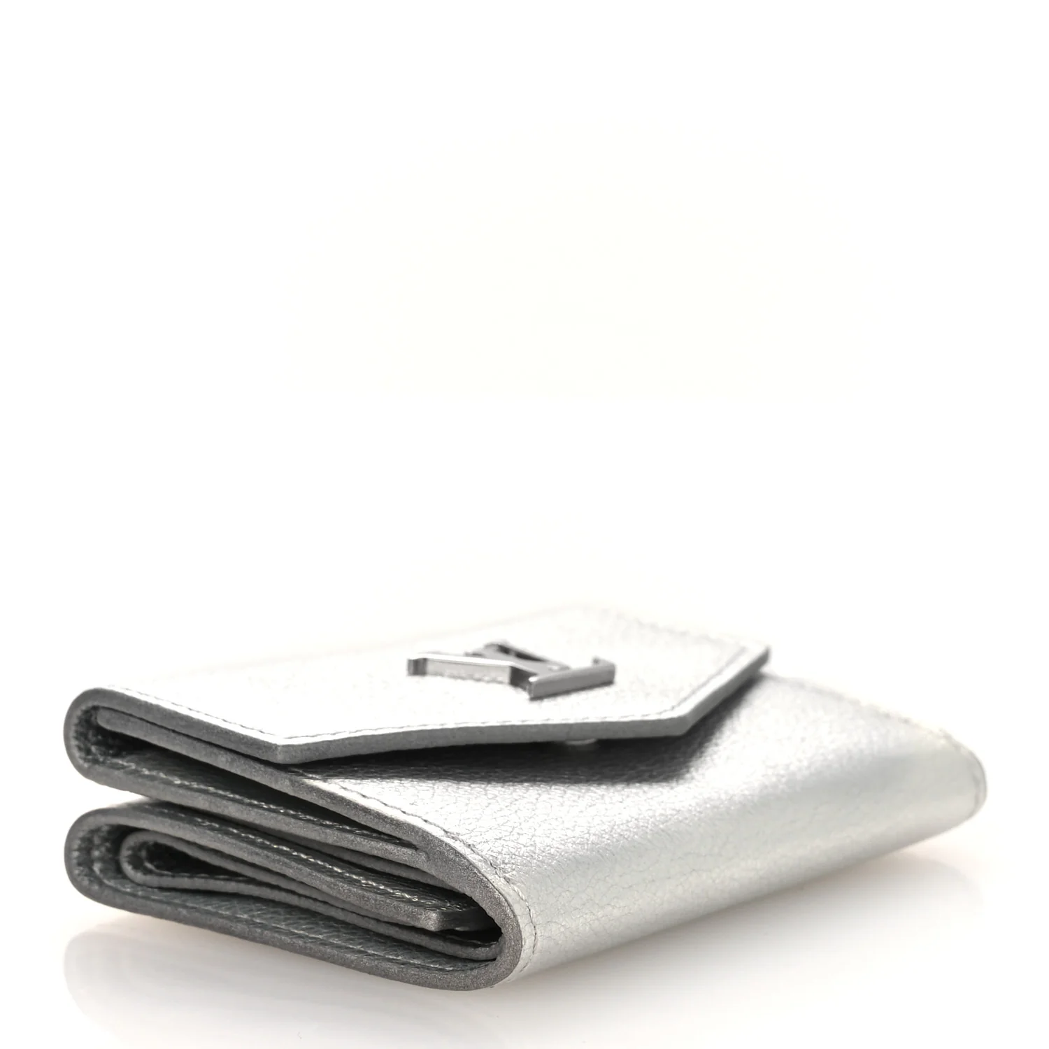 Metallic Calfskin Lockmini Wallet Silver - Image 4