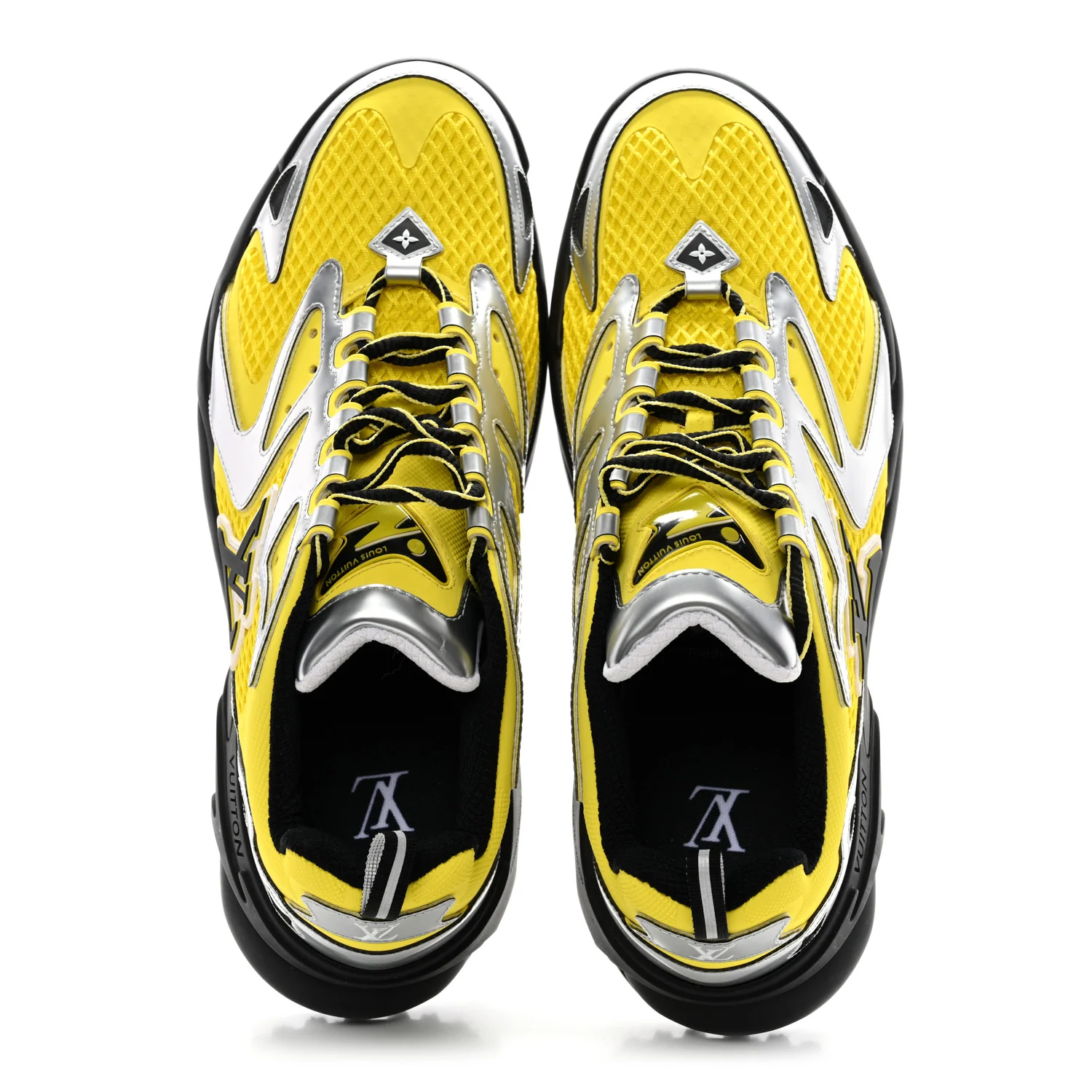 Metallic Calfskin Mesh Mens LV Runner Tatic Sneakers 8 Yellow - Image 2