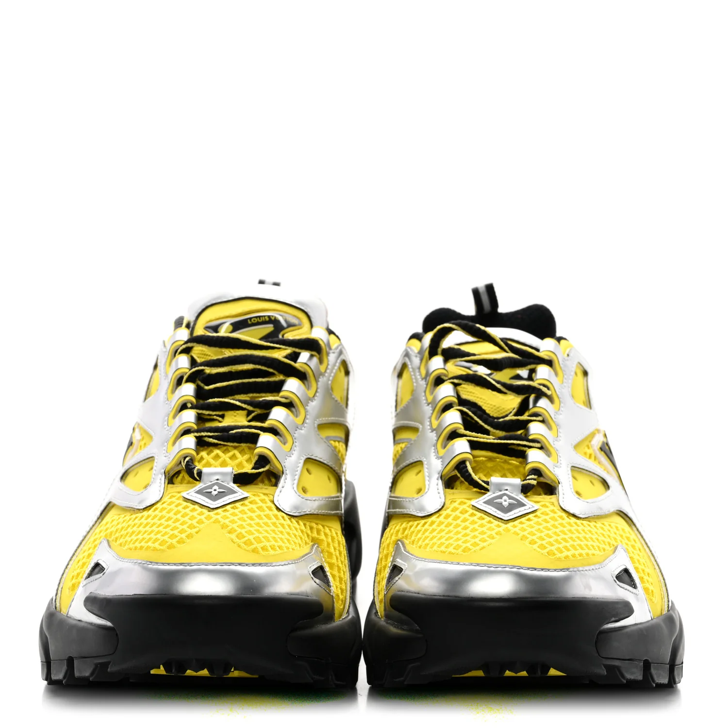Metallic Calfskin Mesh Mens LV Runner Tatic Sneakers 8 Yellow - Image 3