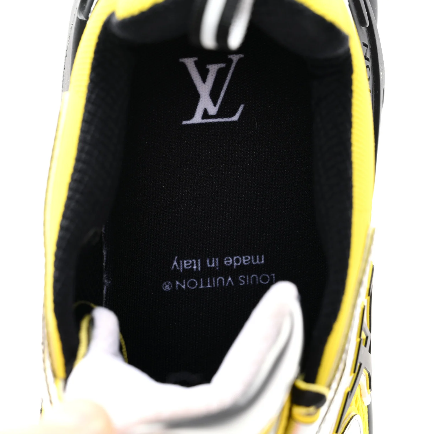 Metallic Calfskin Mesh Mens LV Runner Tatic Sneakers 8 Yellow - Image 9