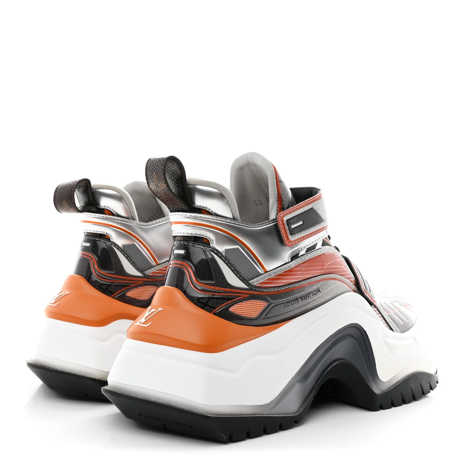 Metallic Calfskin Monogram LV Archlight 2.0 Platform Sneakers 37 Silver White Orange - Image 5