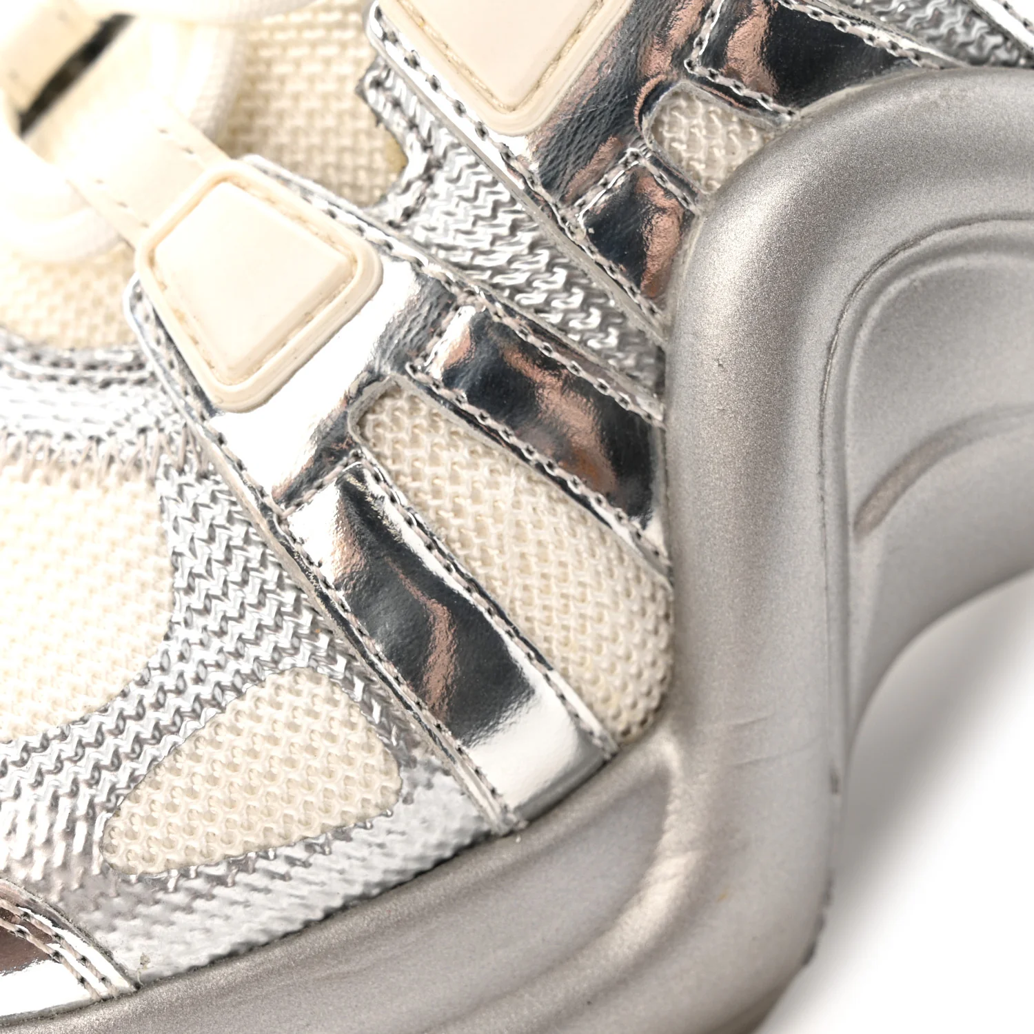 Metallic Calfskin Technical Nylon LV Archlight Sneakers 37 White Silver - Image 13
