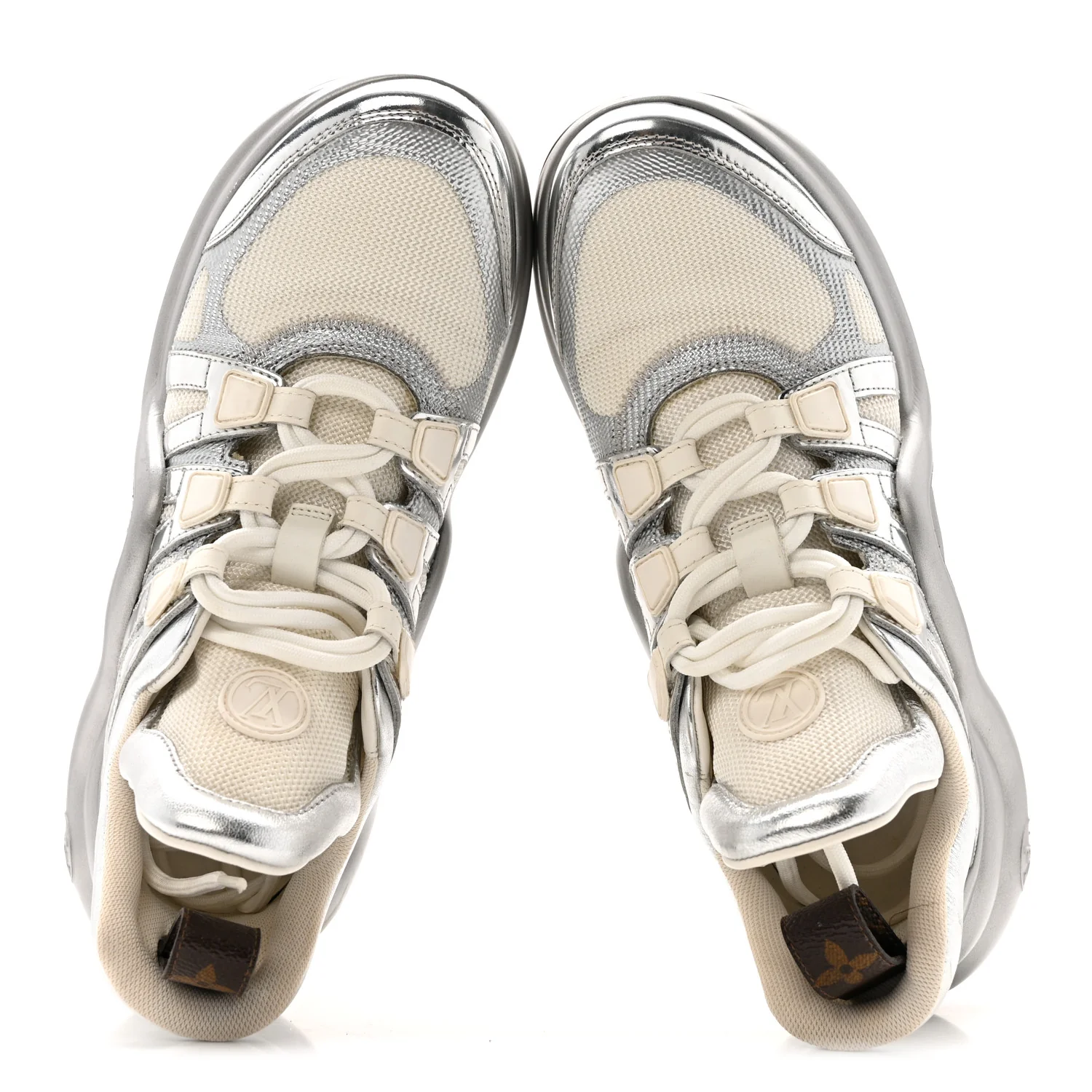 Metallic Calfskin Technical Nylon LV Archlight Sneakers 37 White Silver - Image 2