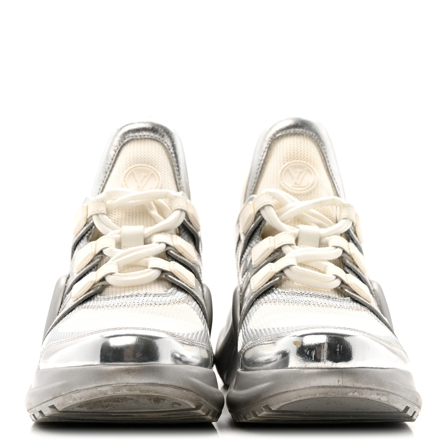 Metallic Calfskin Technical Nylon LV Archlight Sneakers 37 White Silver - Image 3