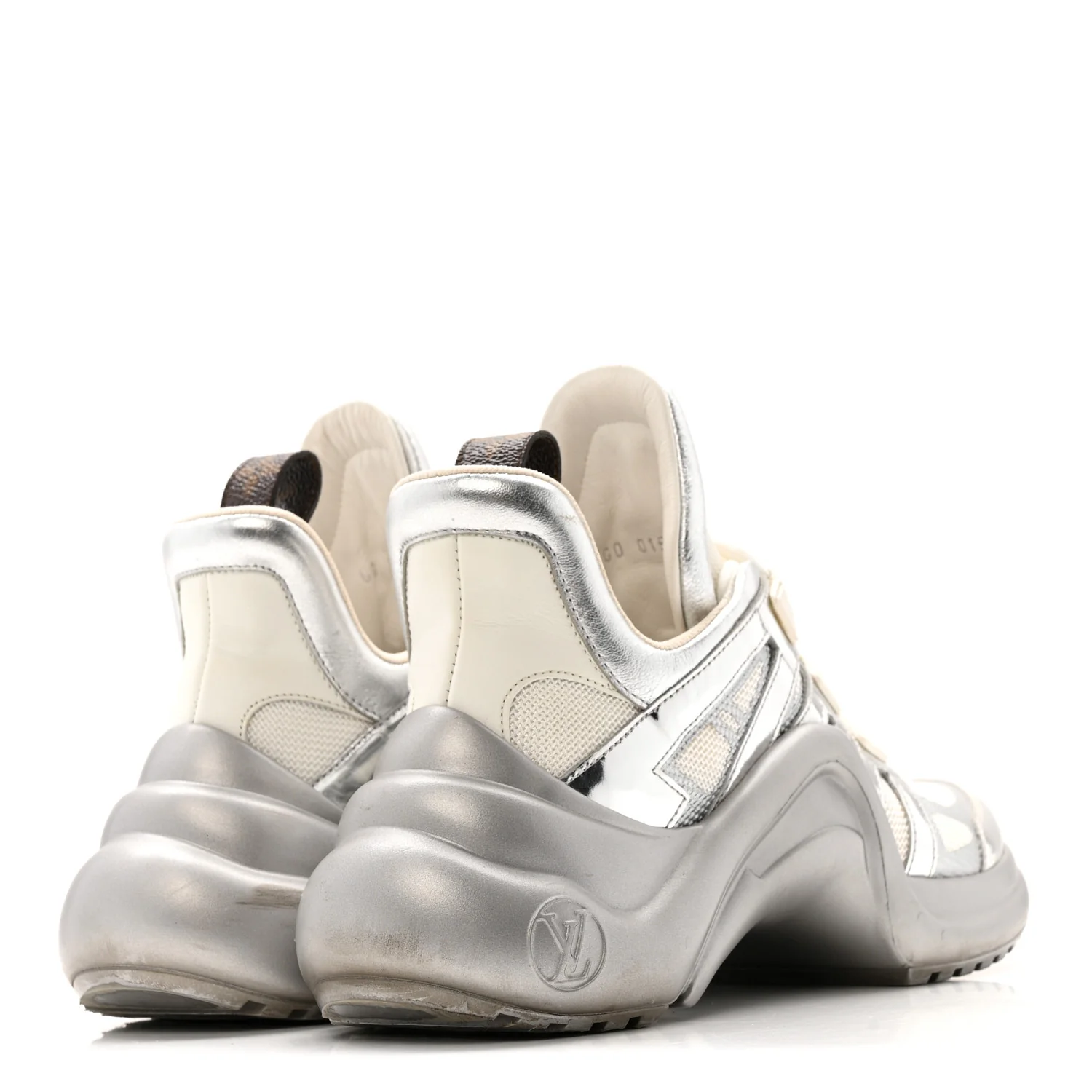 Metallic Calfskin Technical Nylon LV Archlight Sneakers 37 White Silver - Image 5