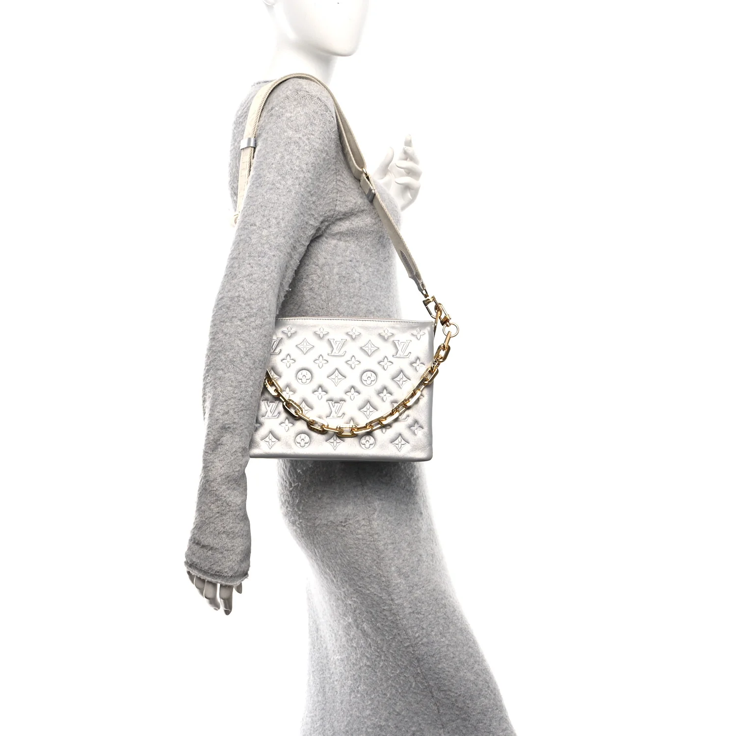 Metallic Lambskin Embossed Monogram Coussin PM Silver - Image 2