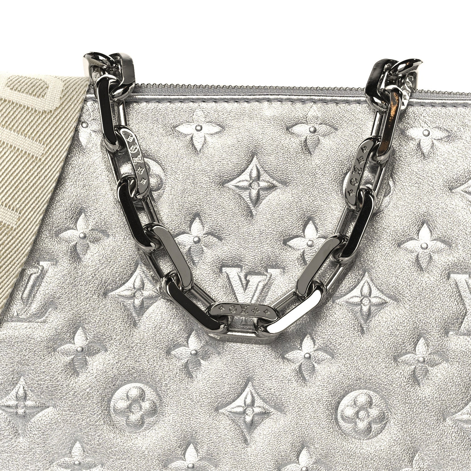 Metallic Lambskin Embossed Monogram Coussin PM  Silver - Image 9