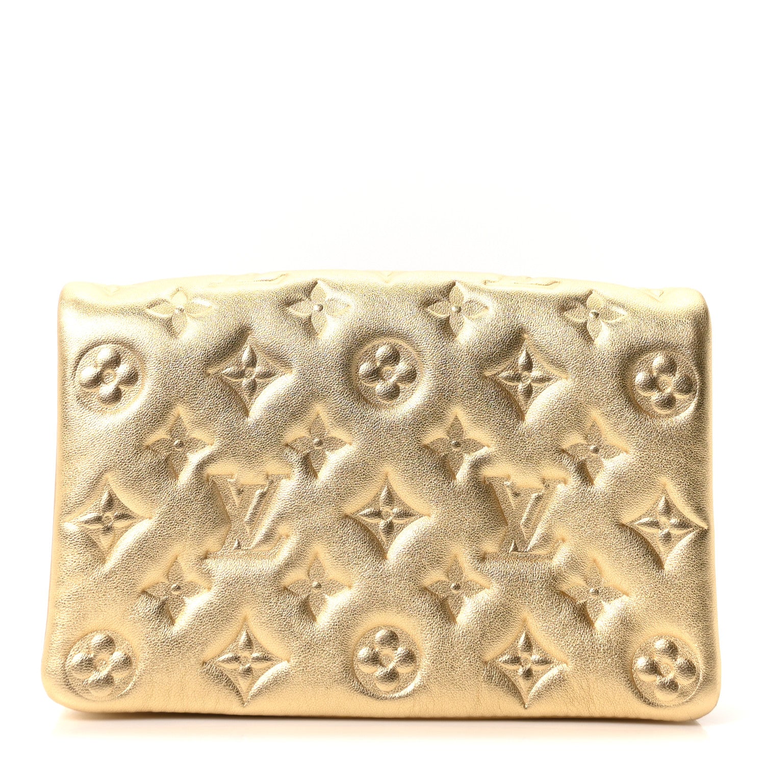 Metallic Lambskin Embossed Monogram Pochette Coussin Gold