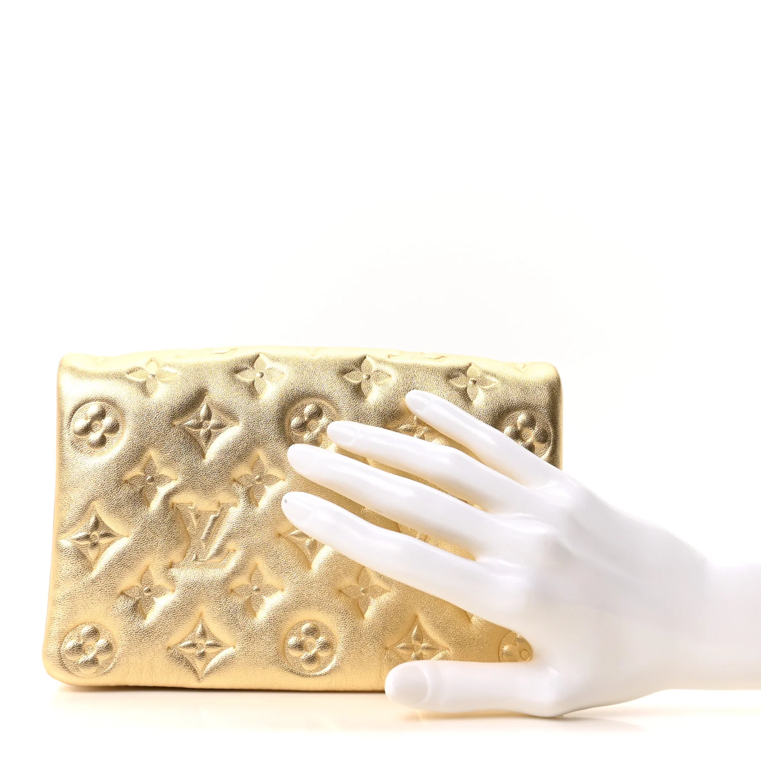 Metallic Lambskin Embossed Monogram Pochette Coussin Gold - Image 2