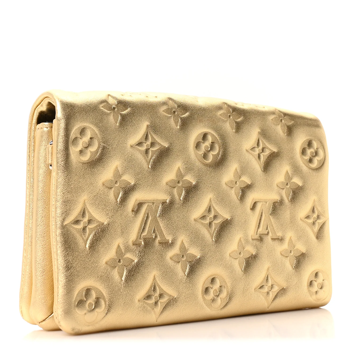 Metallic Lambskin Embossed Monogram Pochette Coussin Gold - Image 3