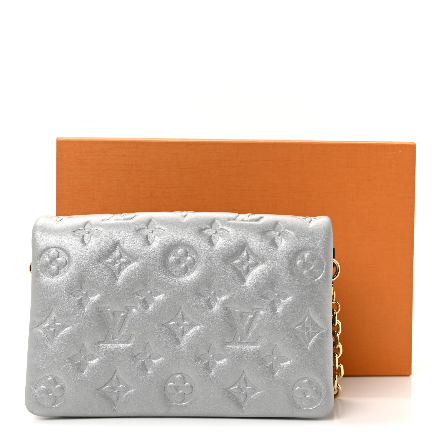 Metallic Lambskin Embossed Monogram Pochette Coussin Silver - Image 10