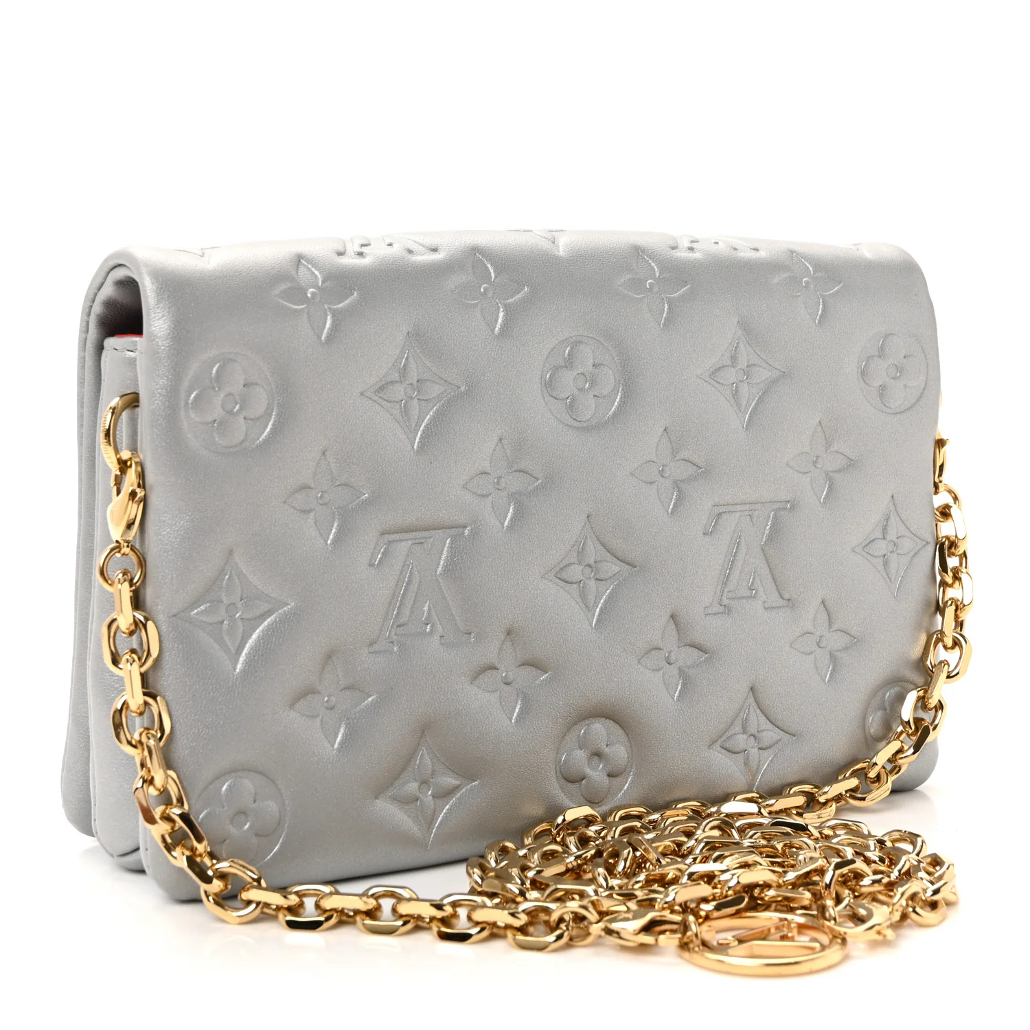 Metallic Lambskin Embossed Monogram Pochette Coussin Silver - Image 3
