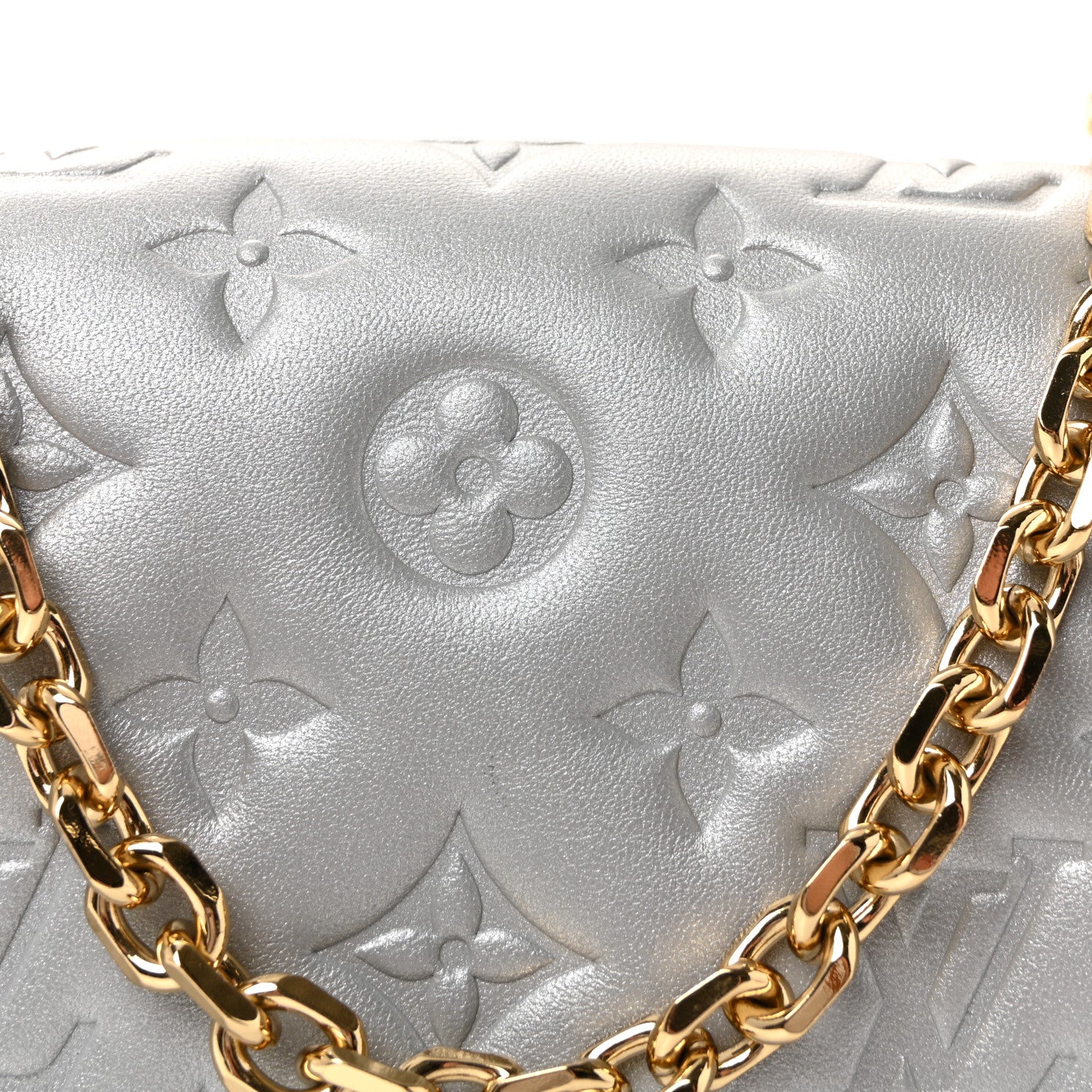 Metallic Lambskin Embossed Monogram Pochette Coussin Silver - Image 7