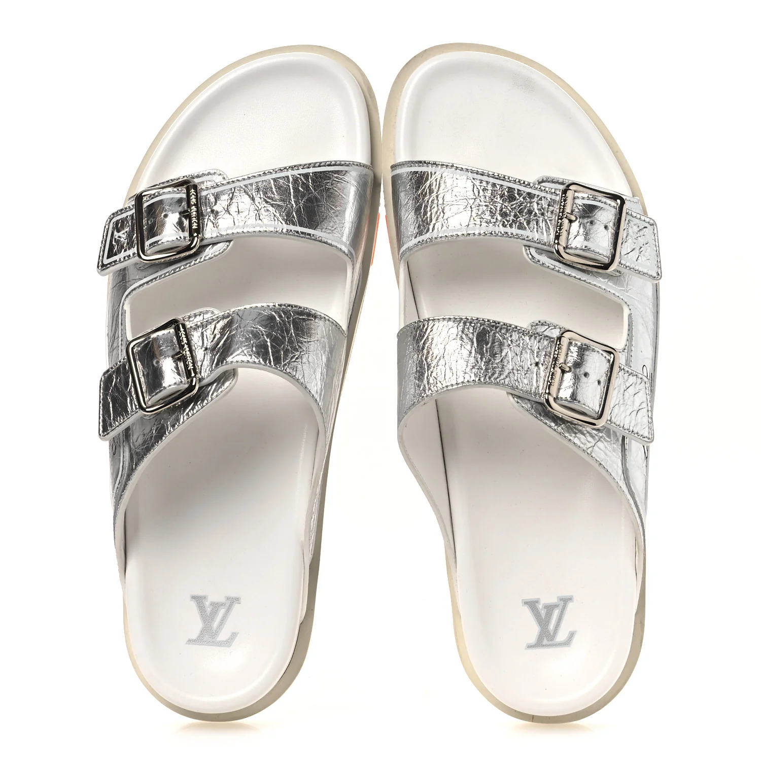 Metallic Mix Materials Mens LV Script Trainer Mules 11 Silver Multicolor - Image 2
