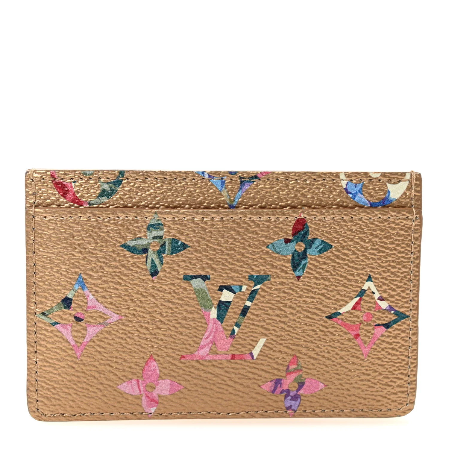 Metallic Monogram LV Garden Card Holder Gold