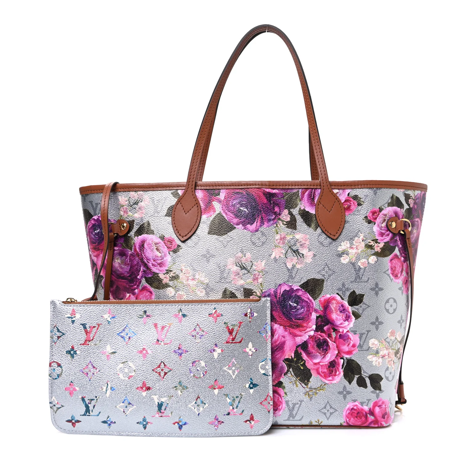 Metallic Monogram LV Garden Neverfull MM Silver - Image 3
