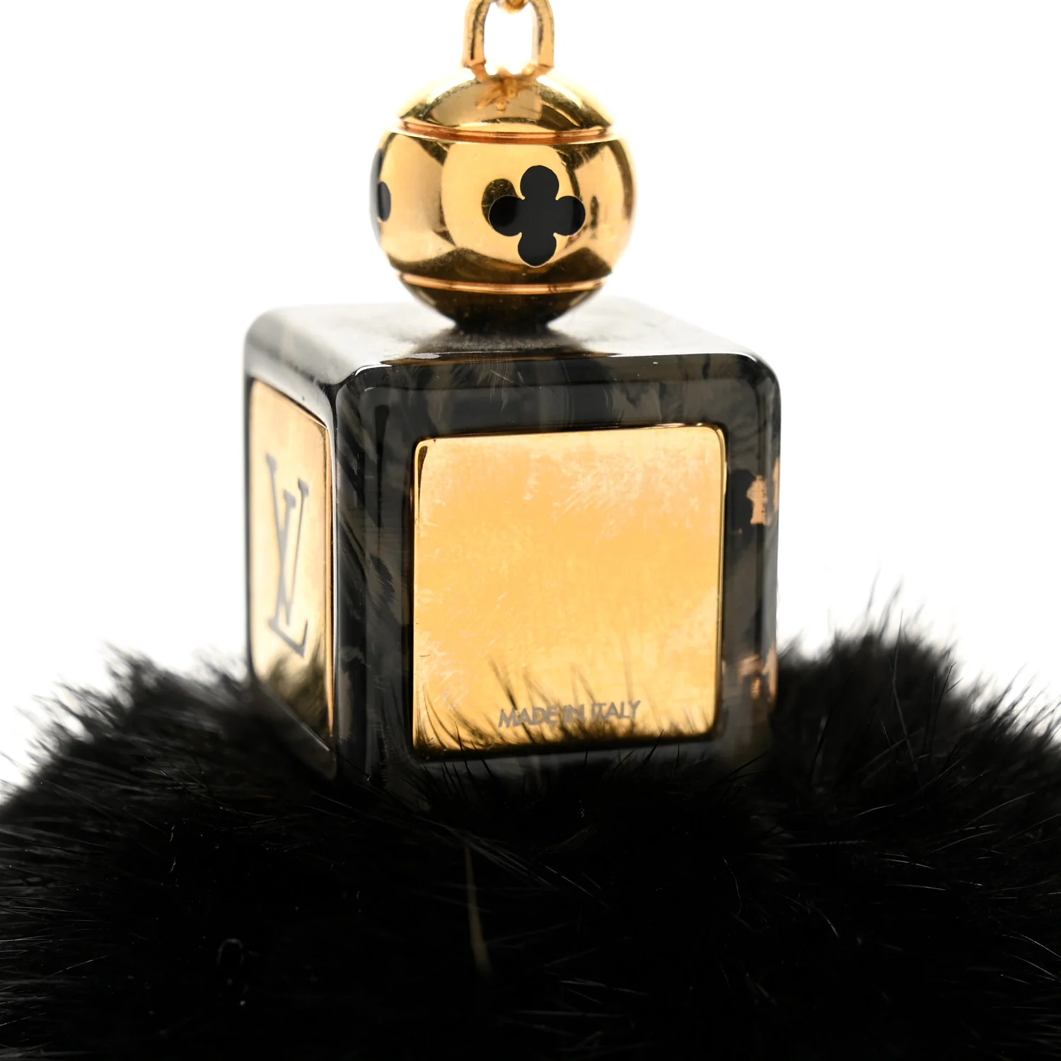 Mink Fur Fluffy Bag Charm Black - Image 3
