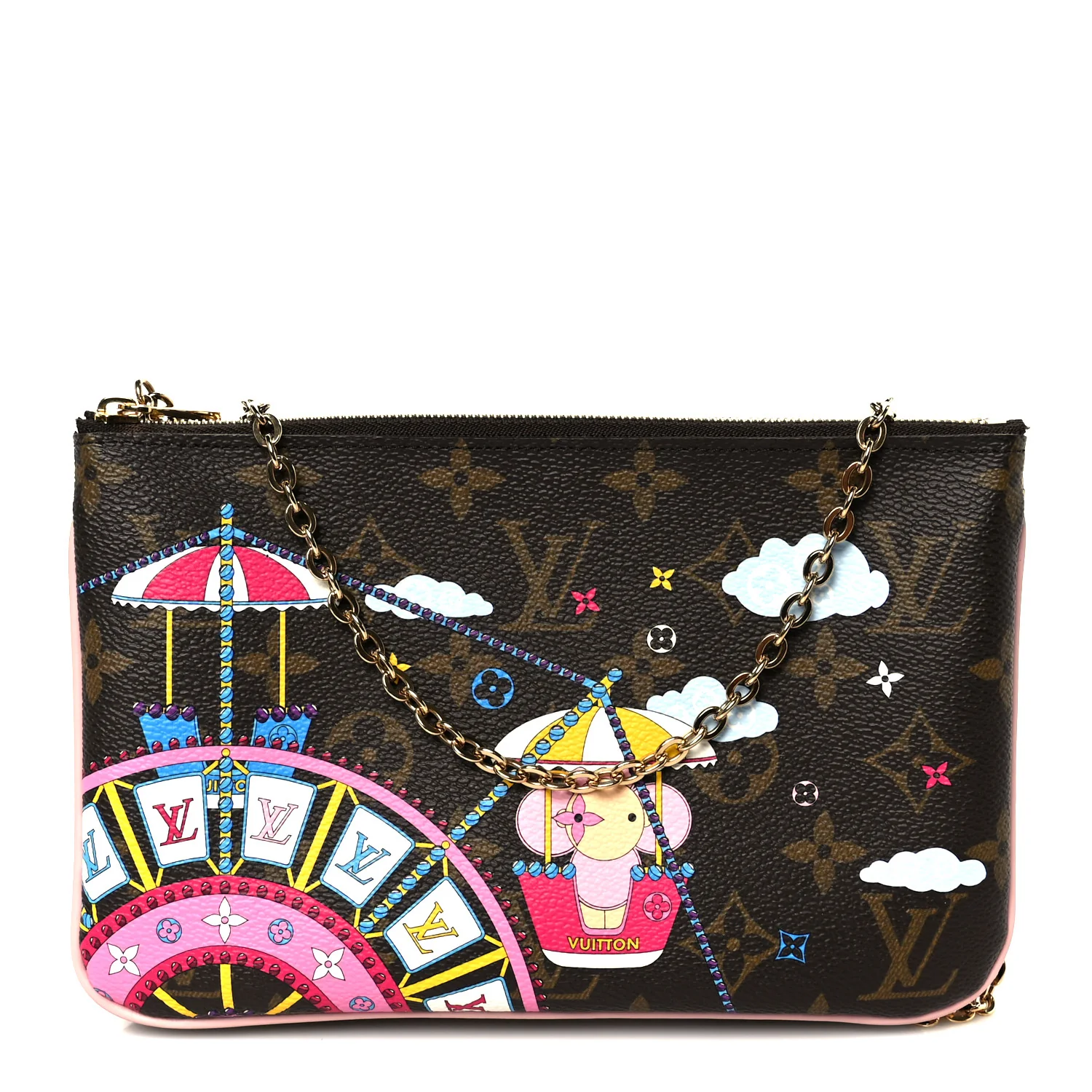 Monogram 2020 Christmas Animation Big Wheel Double Zip Pochette Rose Ballerine