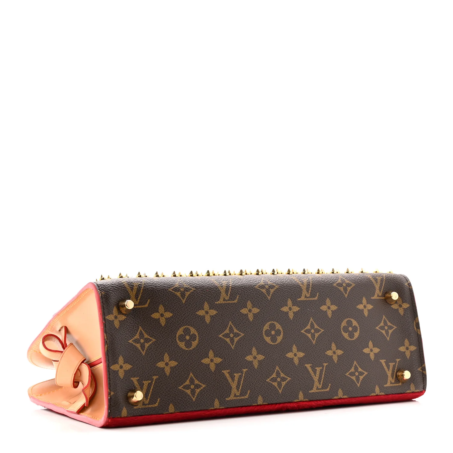 Monogram Calf Hair Spikes Iconoclasts Christian Louboutin Tote Red - Image 4