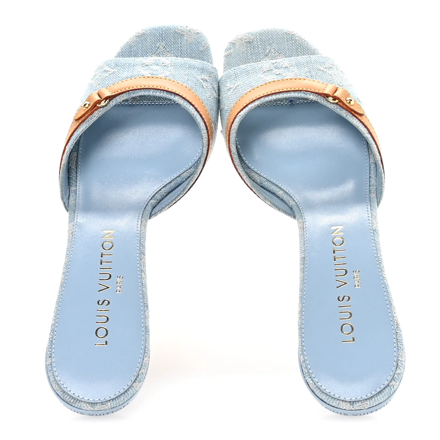 Monogram Denim 6AM Mules 38 Light Blue - Image 2