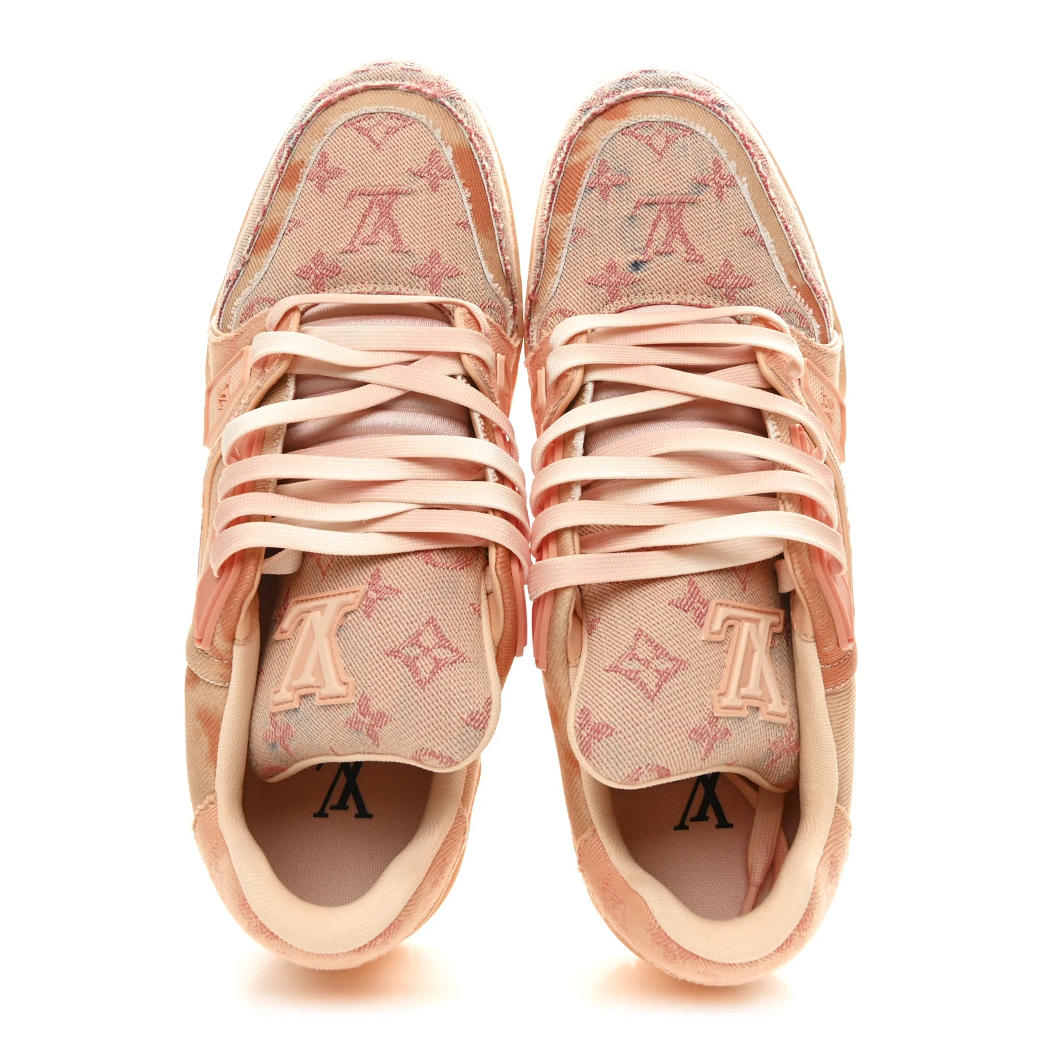 Monogram Denim Mens LV Trainer Sneakers 8 Orange - Image 2