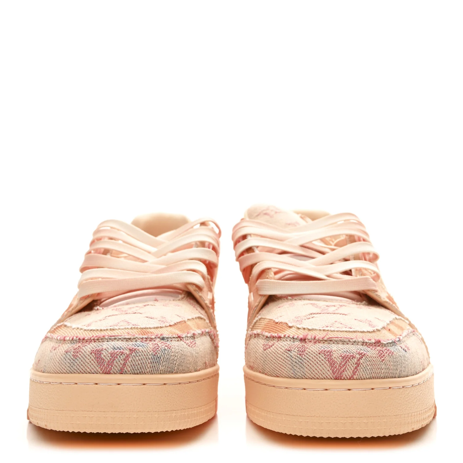 Monogram Denim Mens LV Trainer Sneakers 8 Orange - Image 3