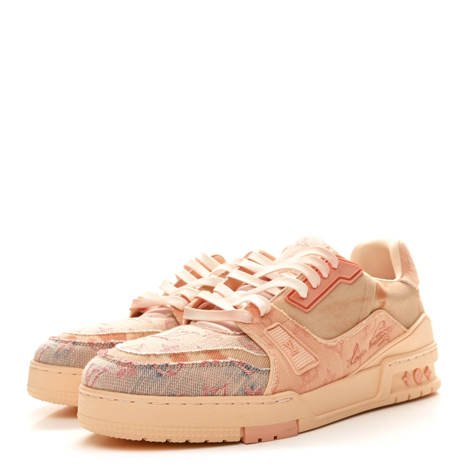 Monogram Denim Mens LV Trainer Sneakers 8 Orange - Image 4