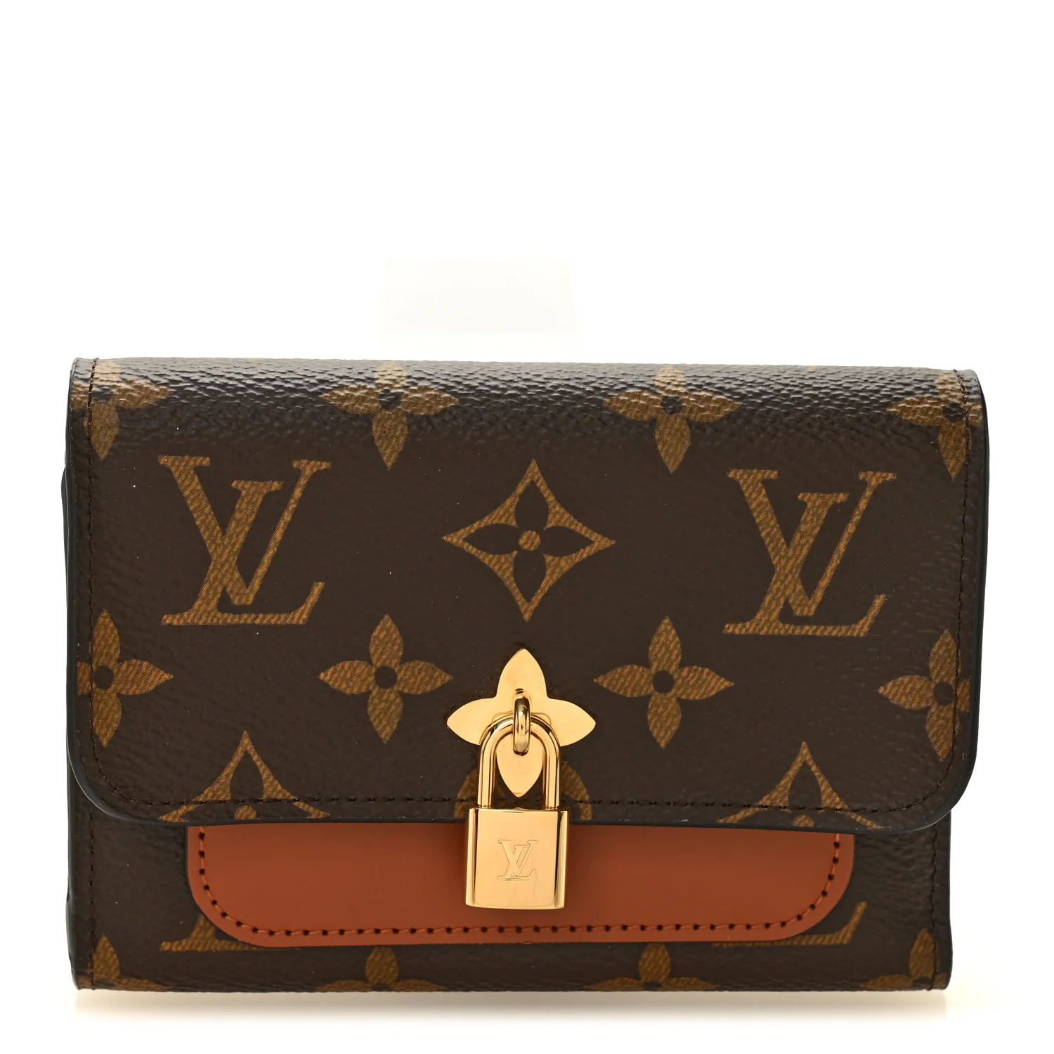 Monogram Flower Lock Compact Wallet Caramel