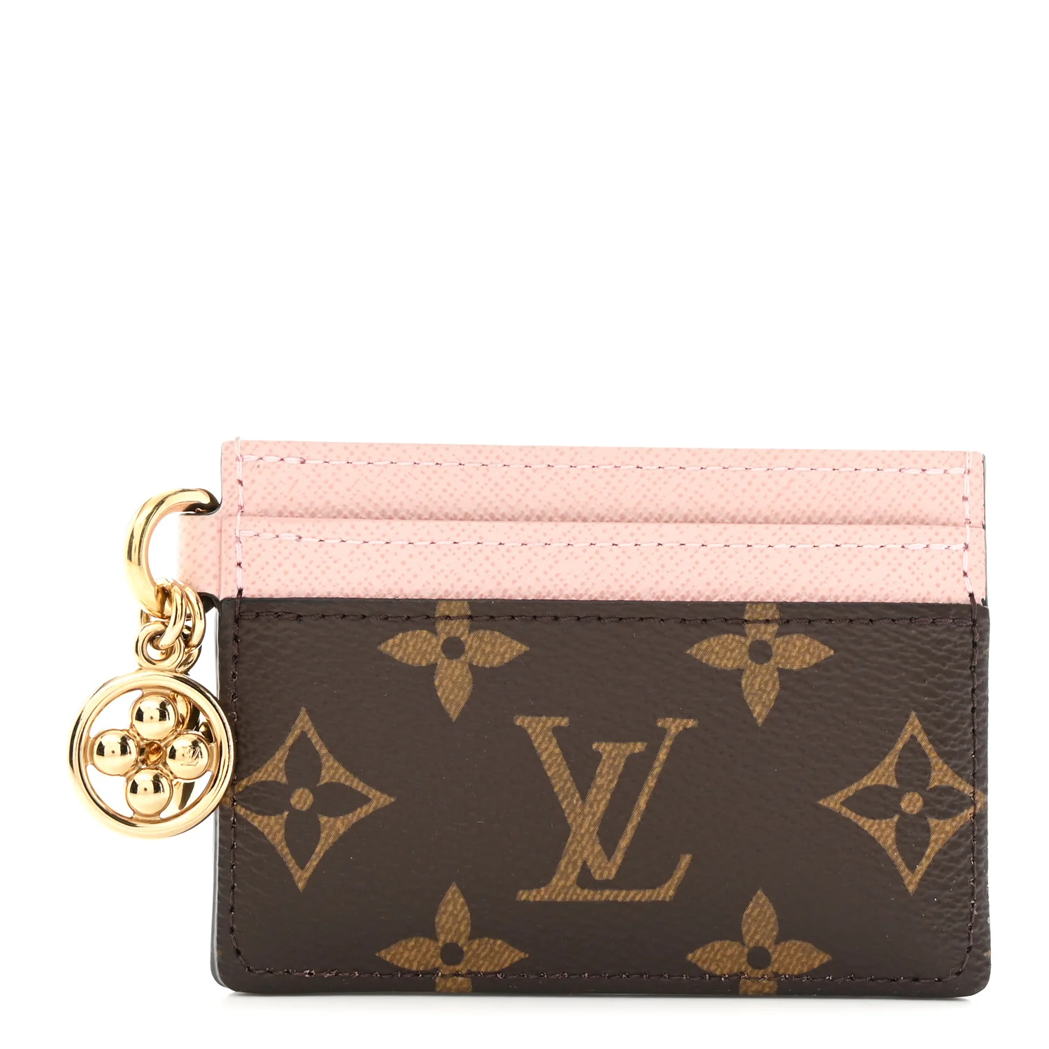 Monogram LV Charms Card Holder Rose Ballerine
