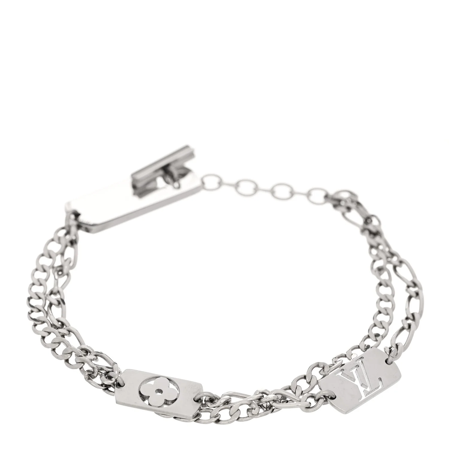 Monogram LV Double Chain Bracelet Silver