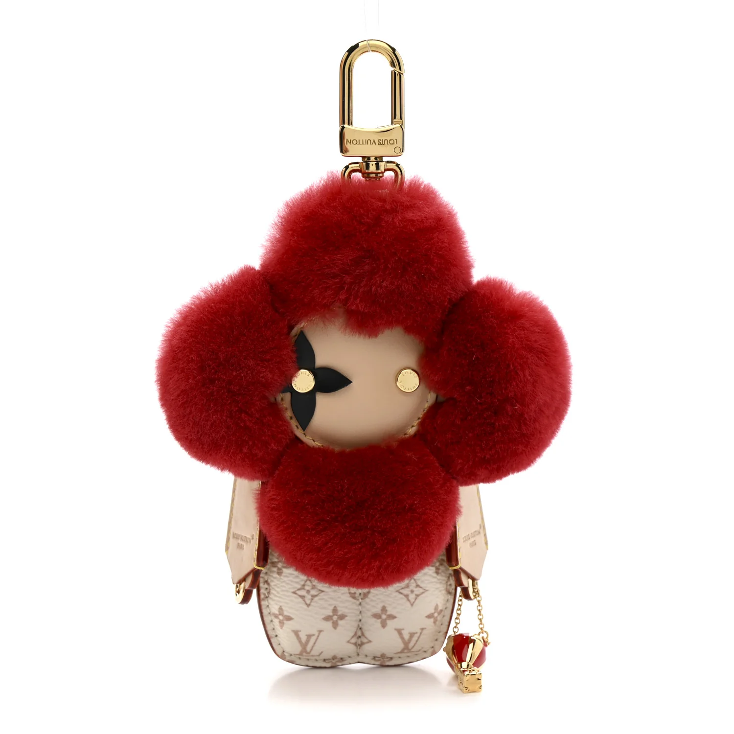 Monogram Mink Fur Vivienne Fashionista Bag Charm Key Holder Red Multicolor