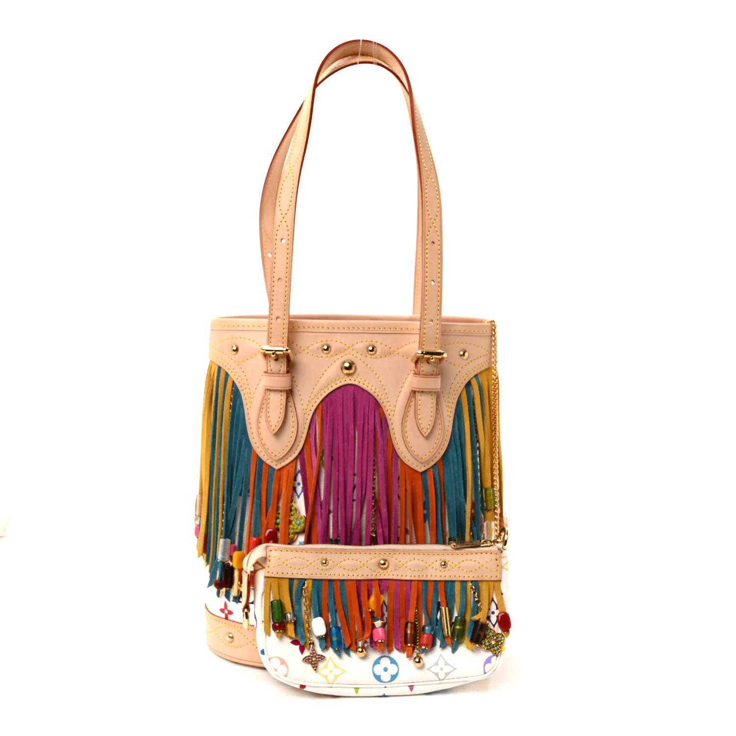Monogram Multicolor Fringe Bucket White - Image 3