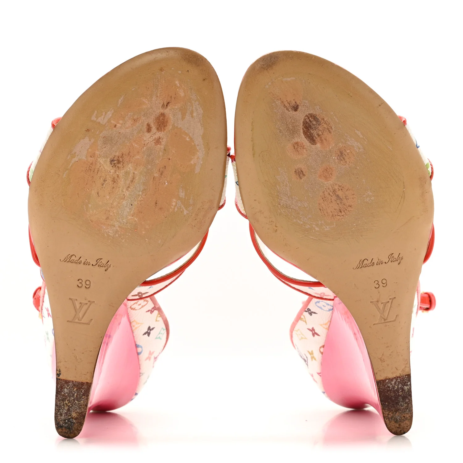 Monogram Multicolor Wedge Sandals 39 White Pink - Image 13