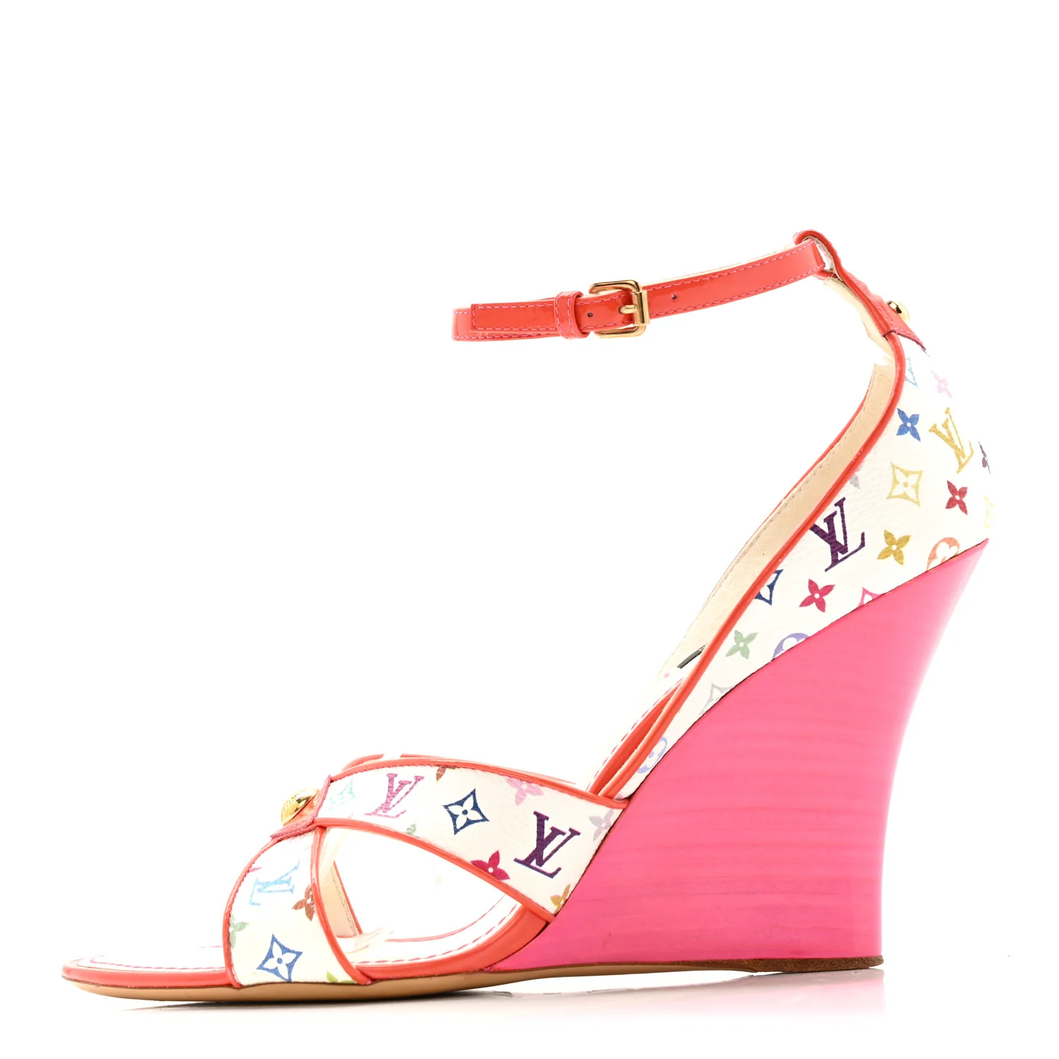 Monogram Multicolor Wedge Sandals 39 White Pink - Image 2