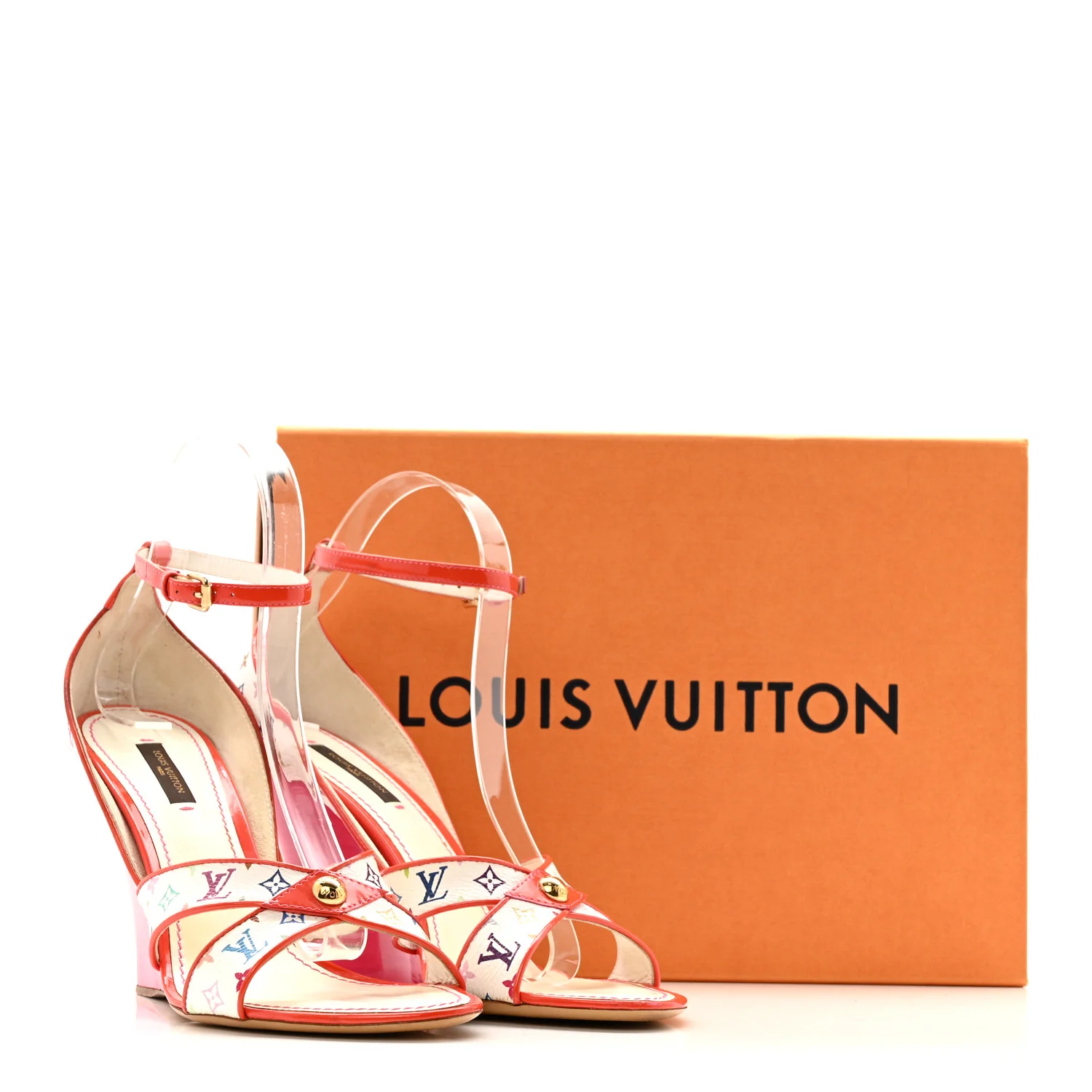 Monogram Multicolor Wedge Sandals 39 White Pink - Image 28